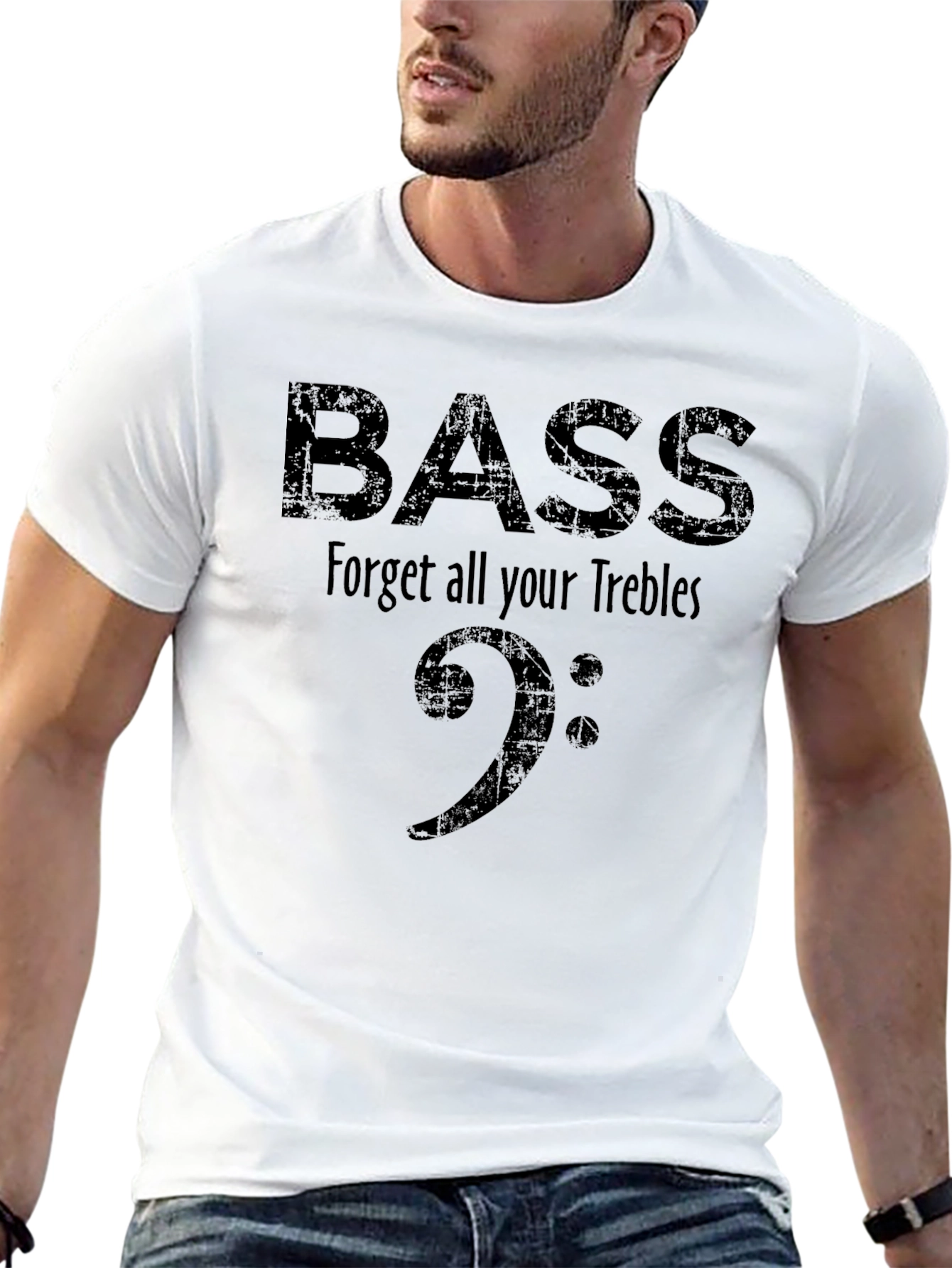 Bass Clef Music T-Shirt - Forget Your Trebles