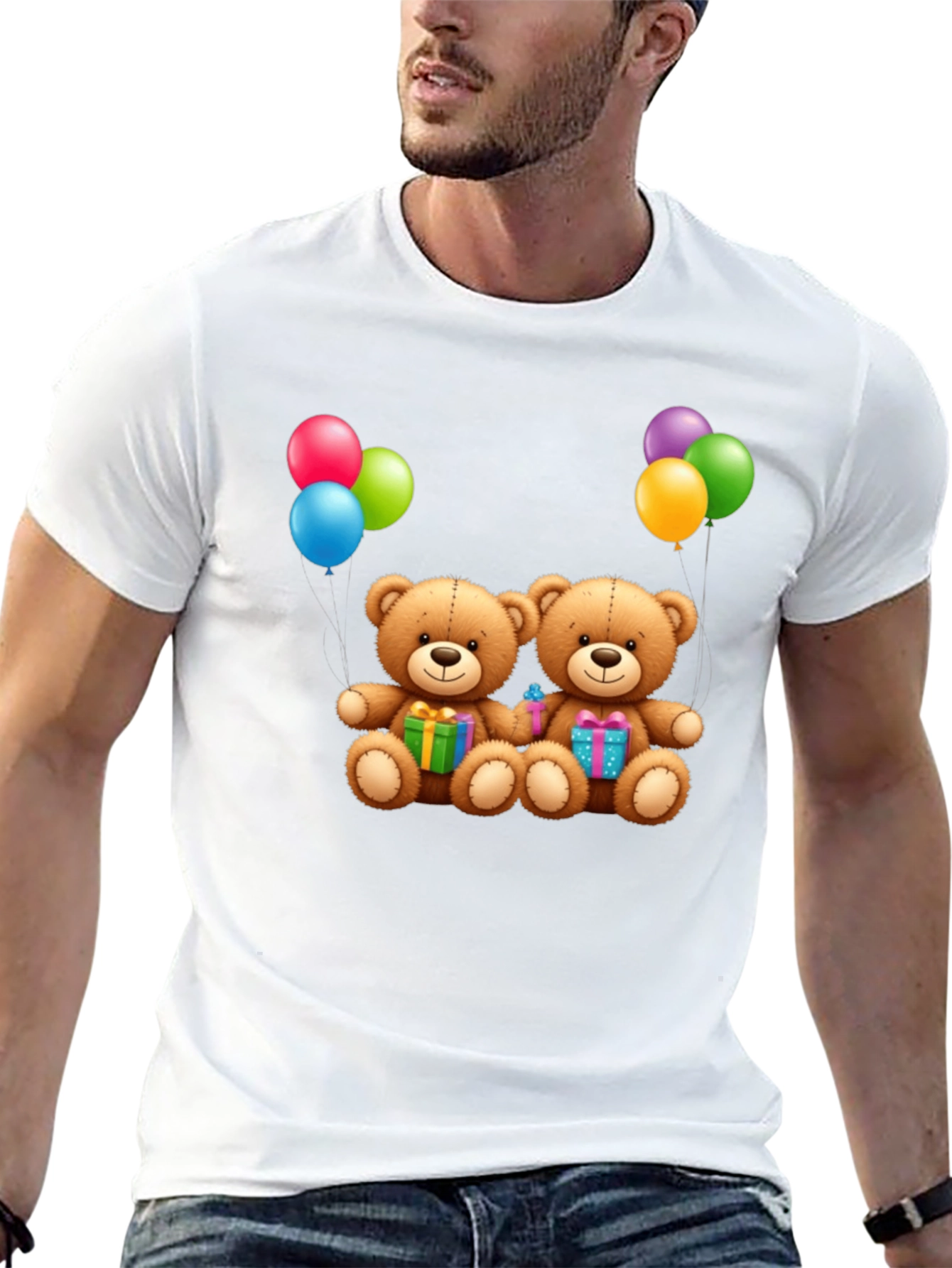 Cute Teddy Bear Graphic Print T-Shirt