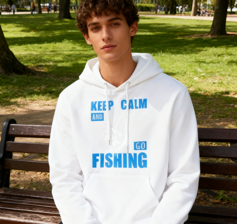 a'Keep Calm and Go Fishing' Graphic Hoodie for Outdoor Enthusiasts