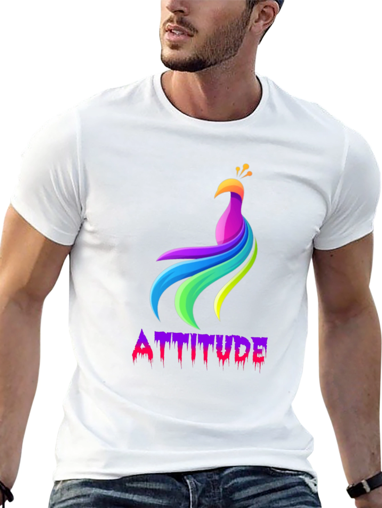 Mens Black Attitude Peacock Graphic Tee
