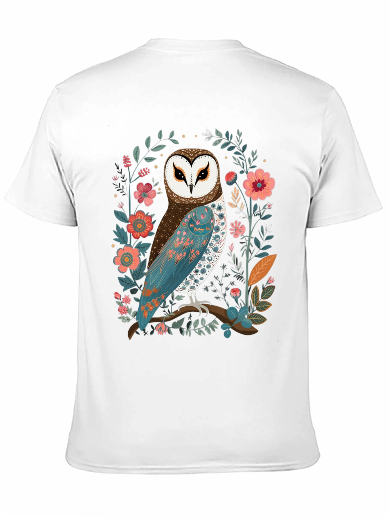 Owl and Floral Print Mens T-Shirt