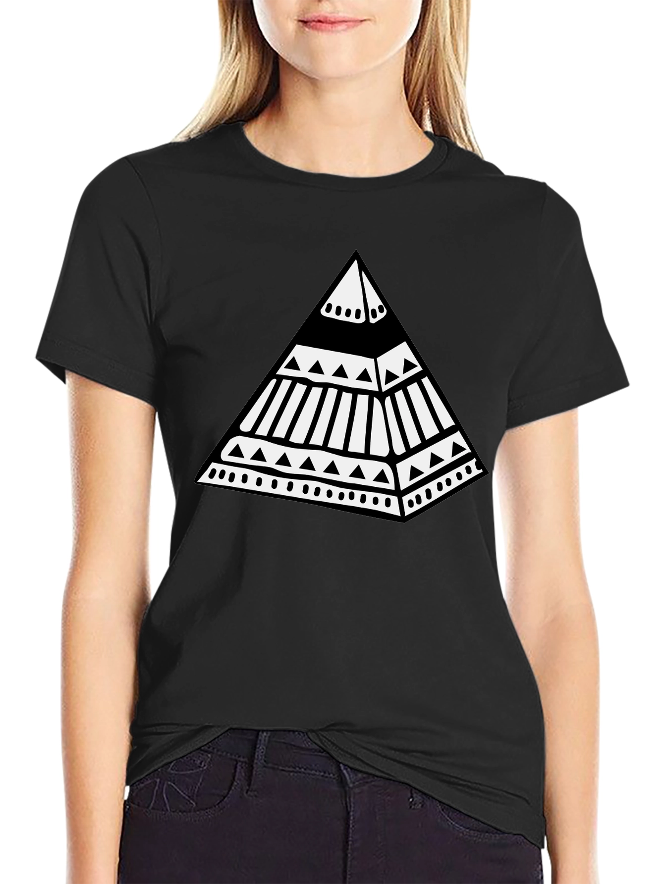 Tribal Pyramid Graphic Tee - Stylish Black T-Shirt