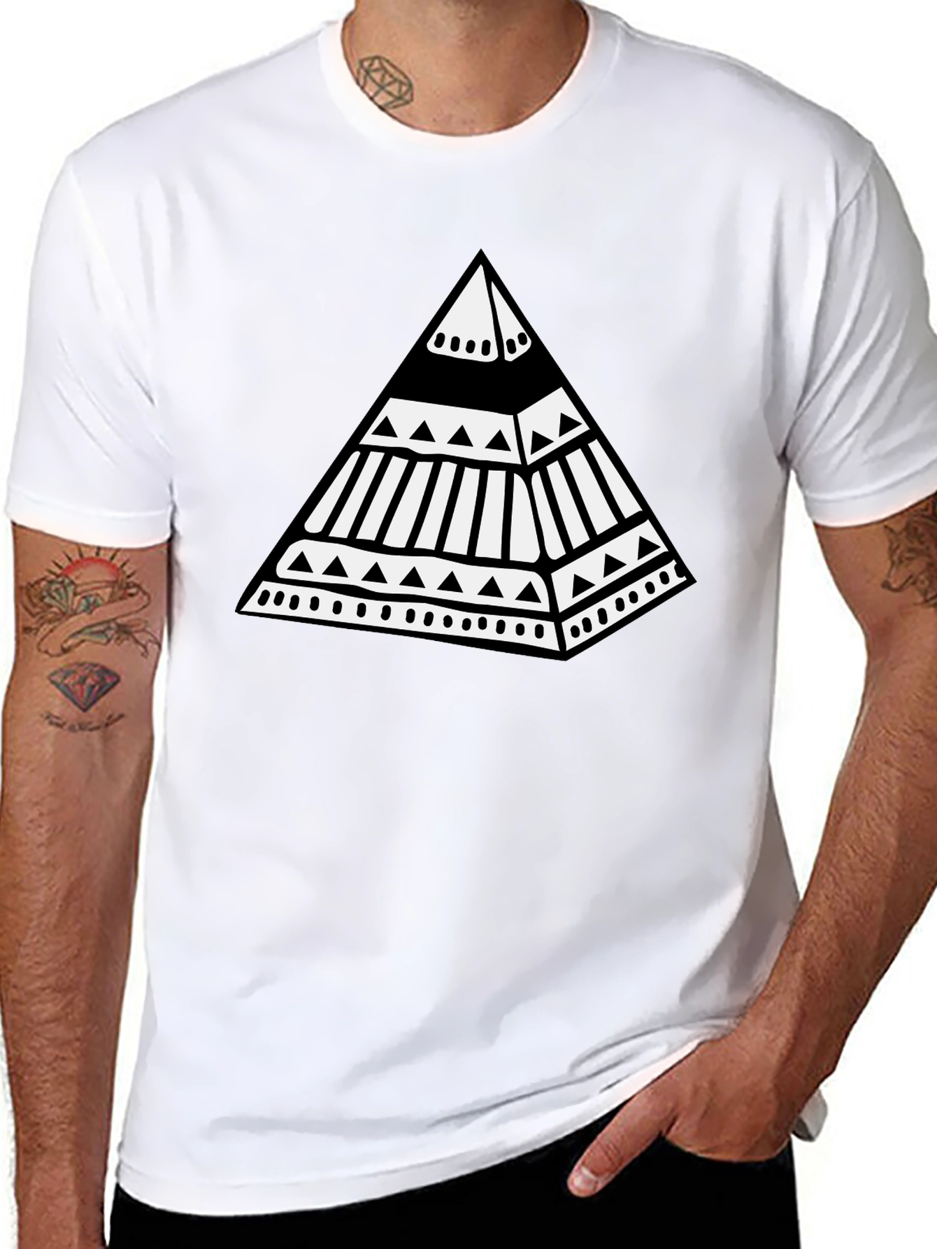 Tribal Pyramid Graphic Tee - Stylish Black T-Shirt