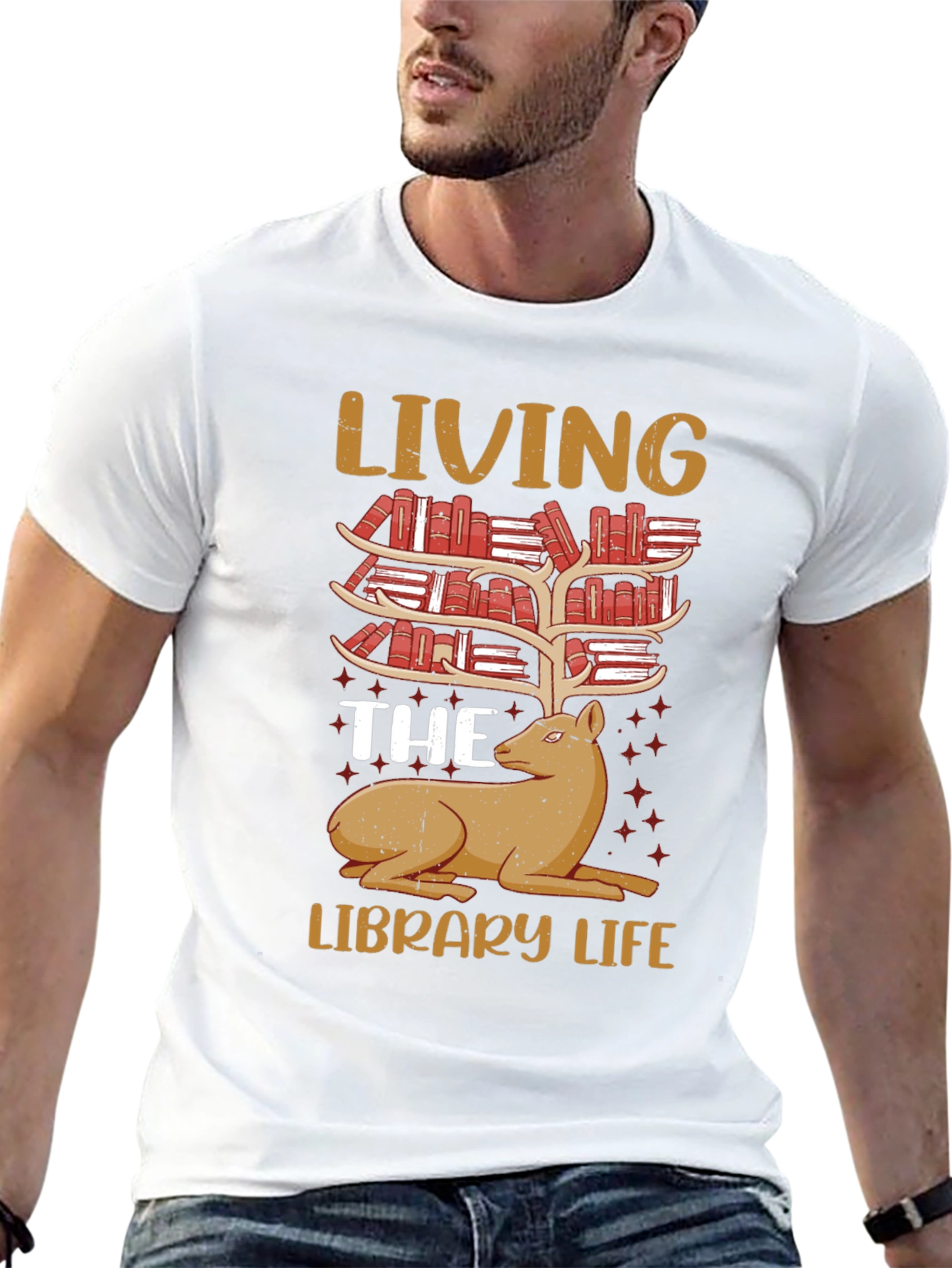 Library Life Book Deer T-Shirt