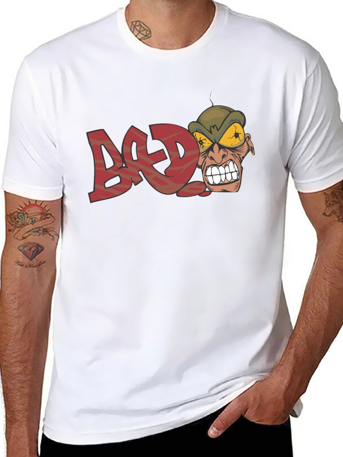 Edgy BAD Graphic Black T-Shirt - Cartoon Angry Face