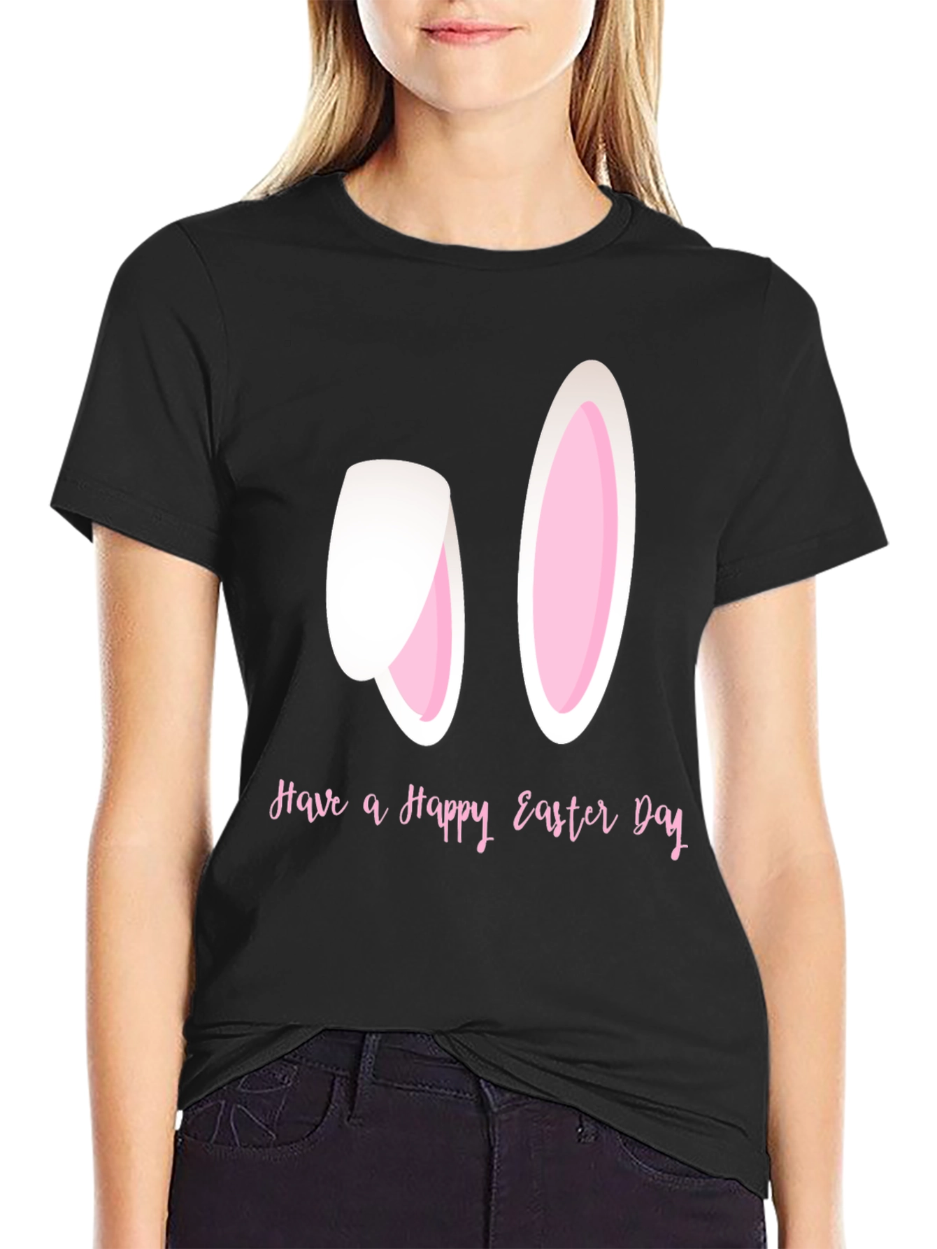 Happy Easter Bunny Ears T-Shirt - Black