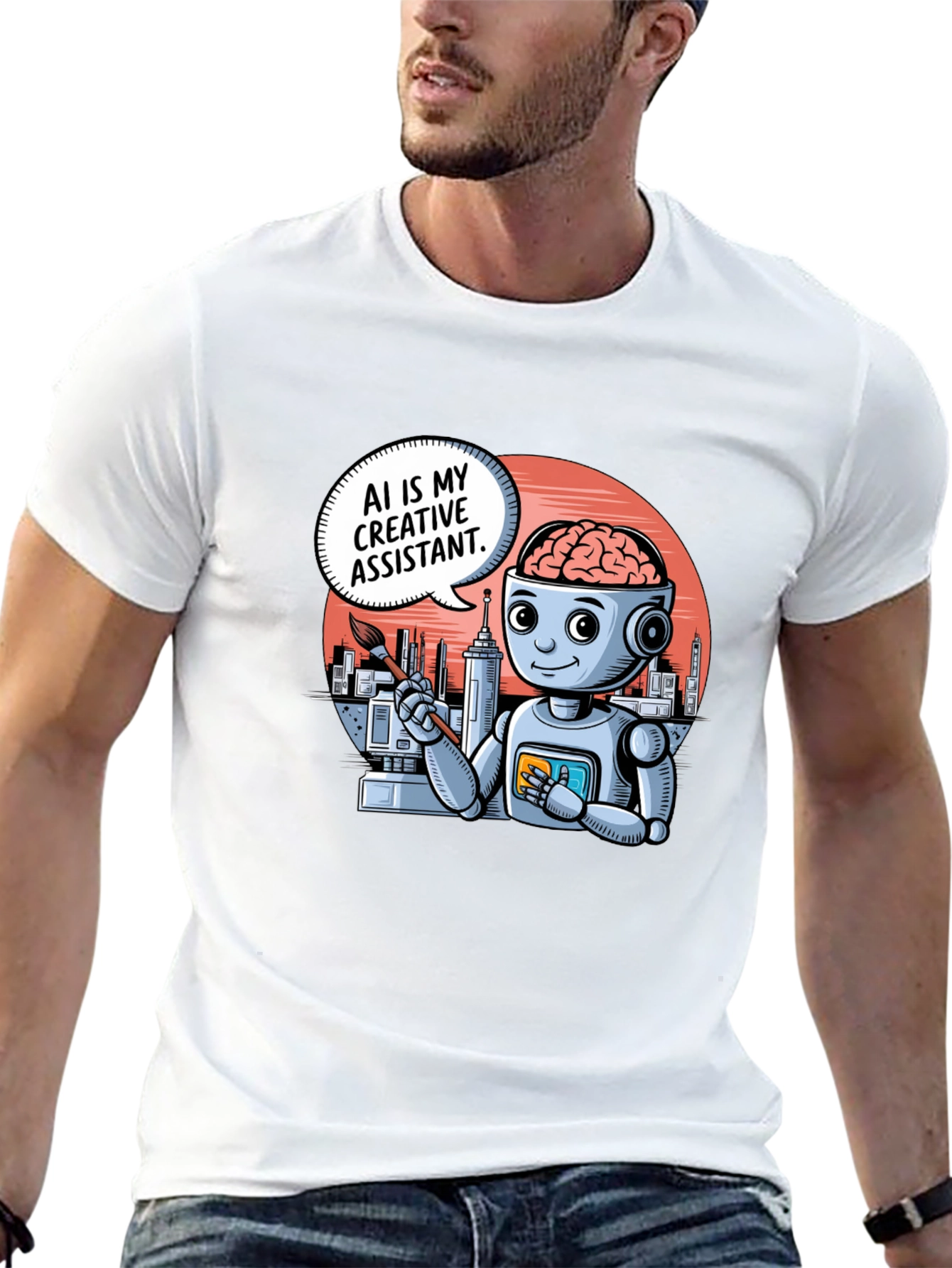 AI Creative Assistant T-Shirt - Modern Robot Artist Tee