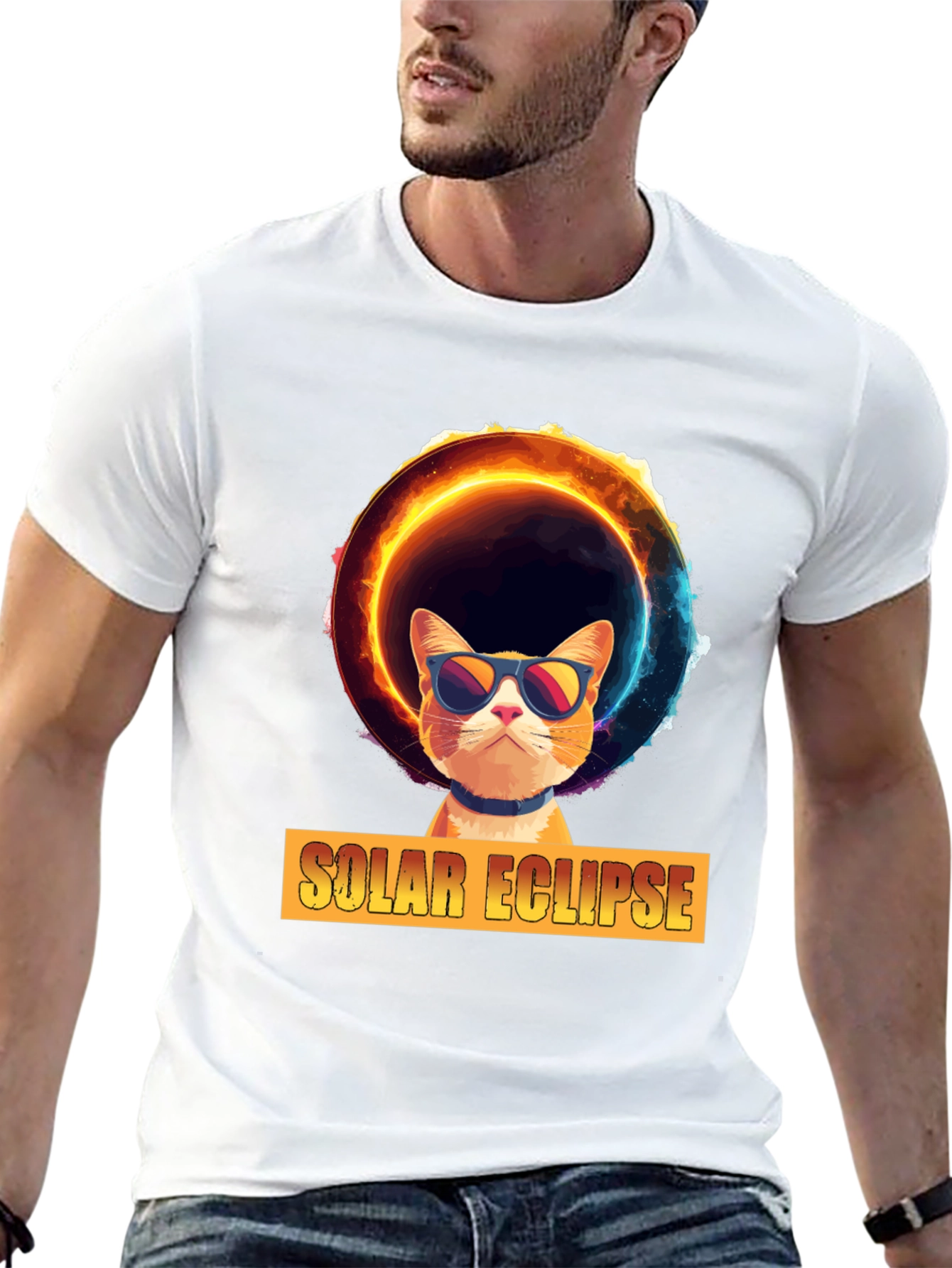 Solar Eclipse Cat Graphic Tee - Cool Celestial Design