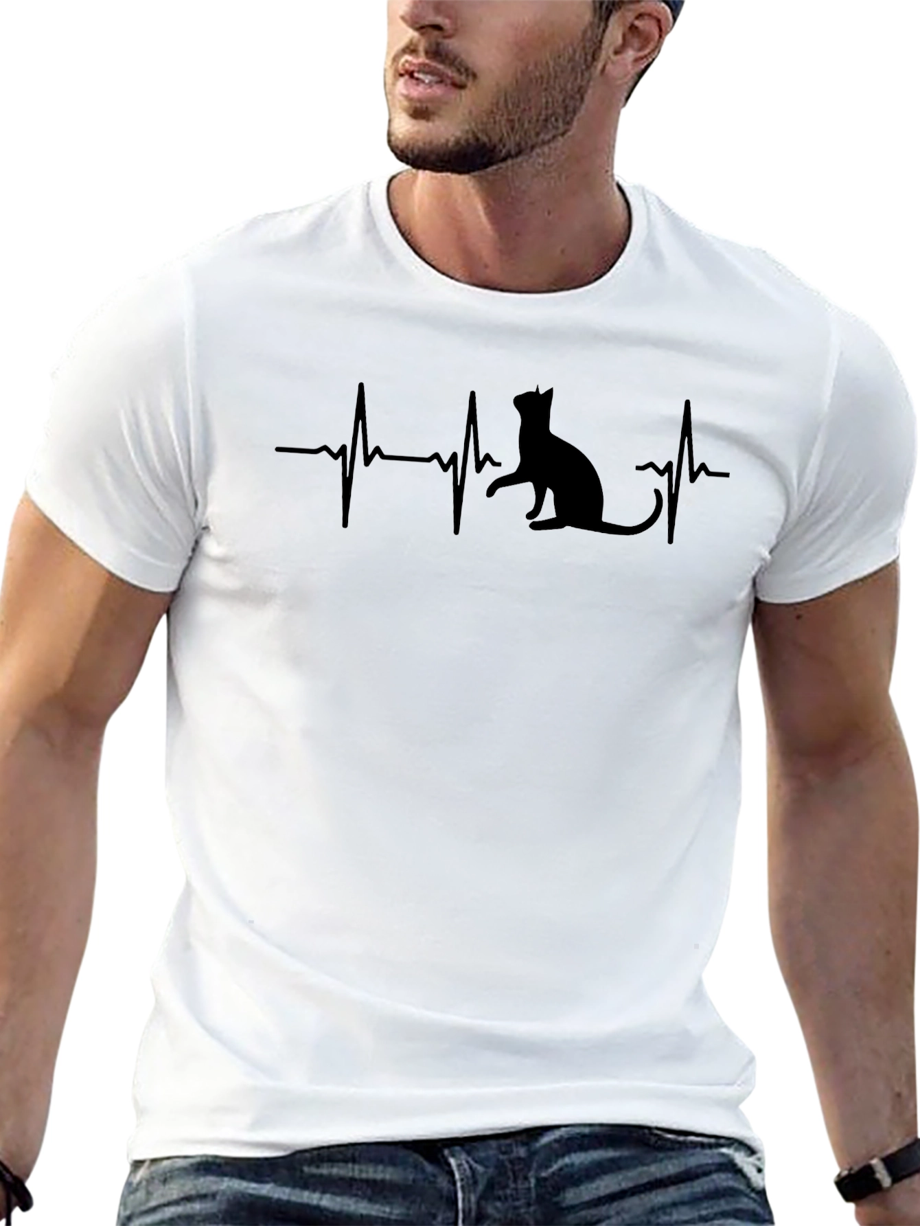 Cat Heartbeat T-Shirt - Black Novelty Tee
