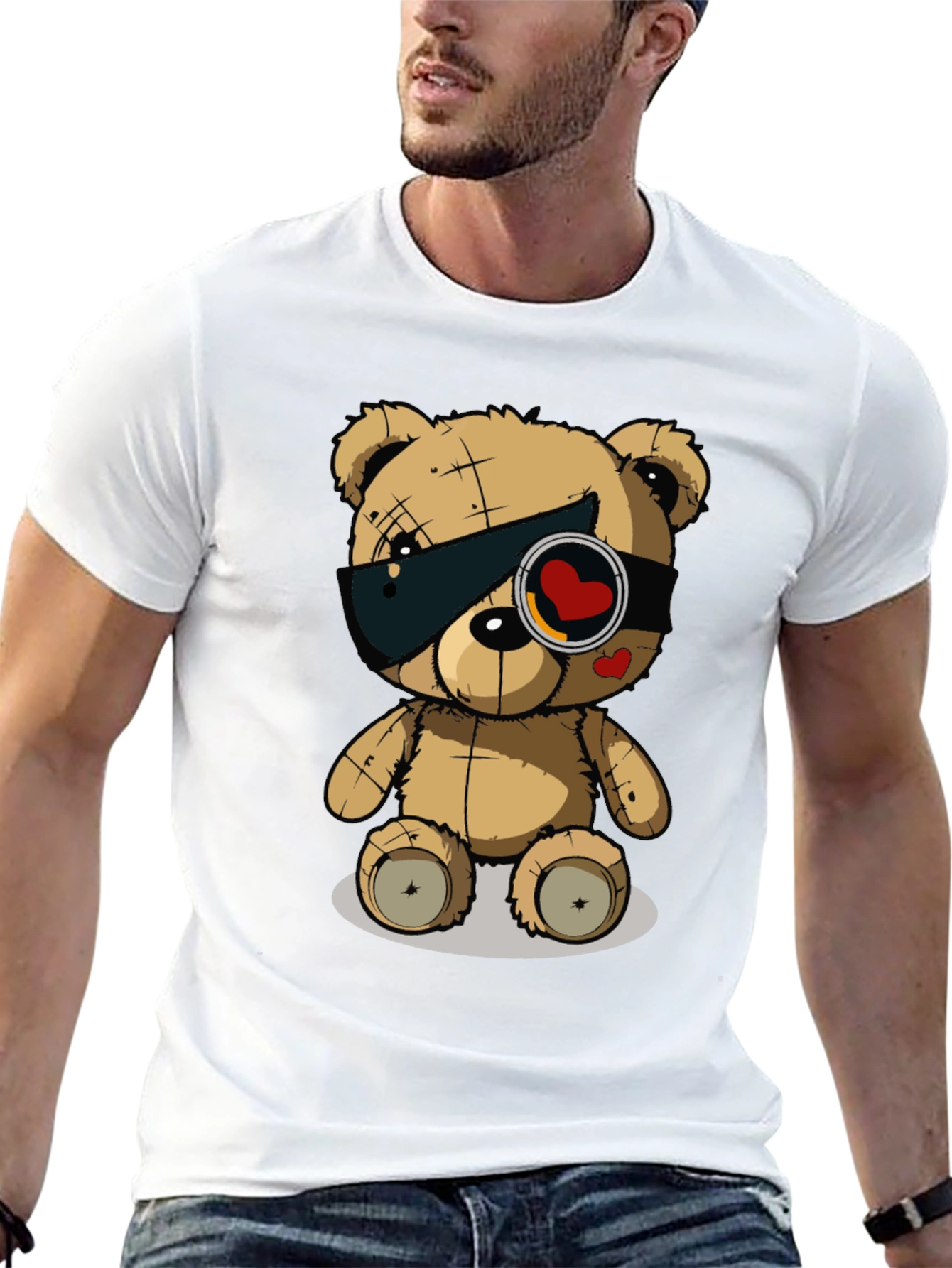 Trendy Black T-Shirt with Graphic Teddy Bear Design
