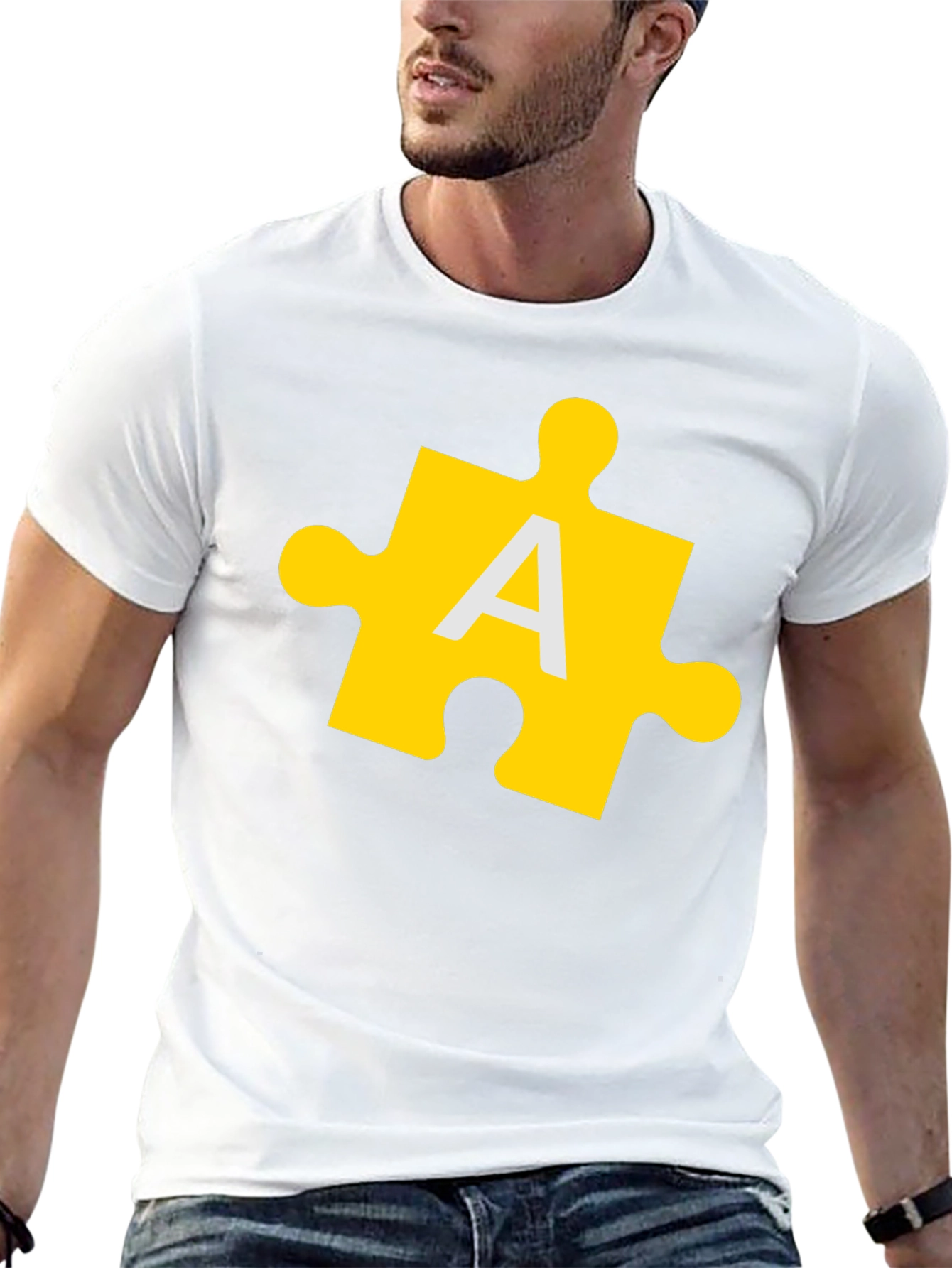 Puzzle Piece A Graphic Tee - Black Cotton T-Shirt