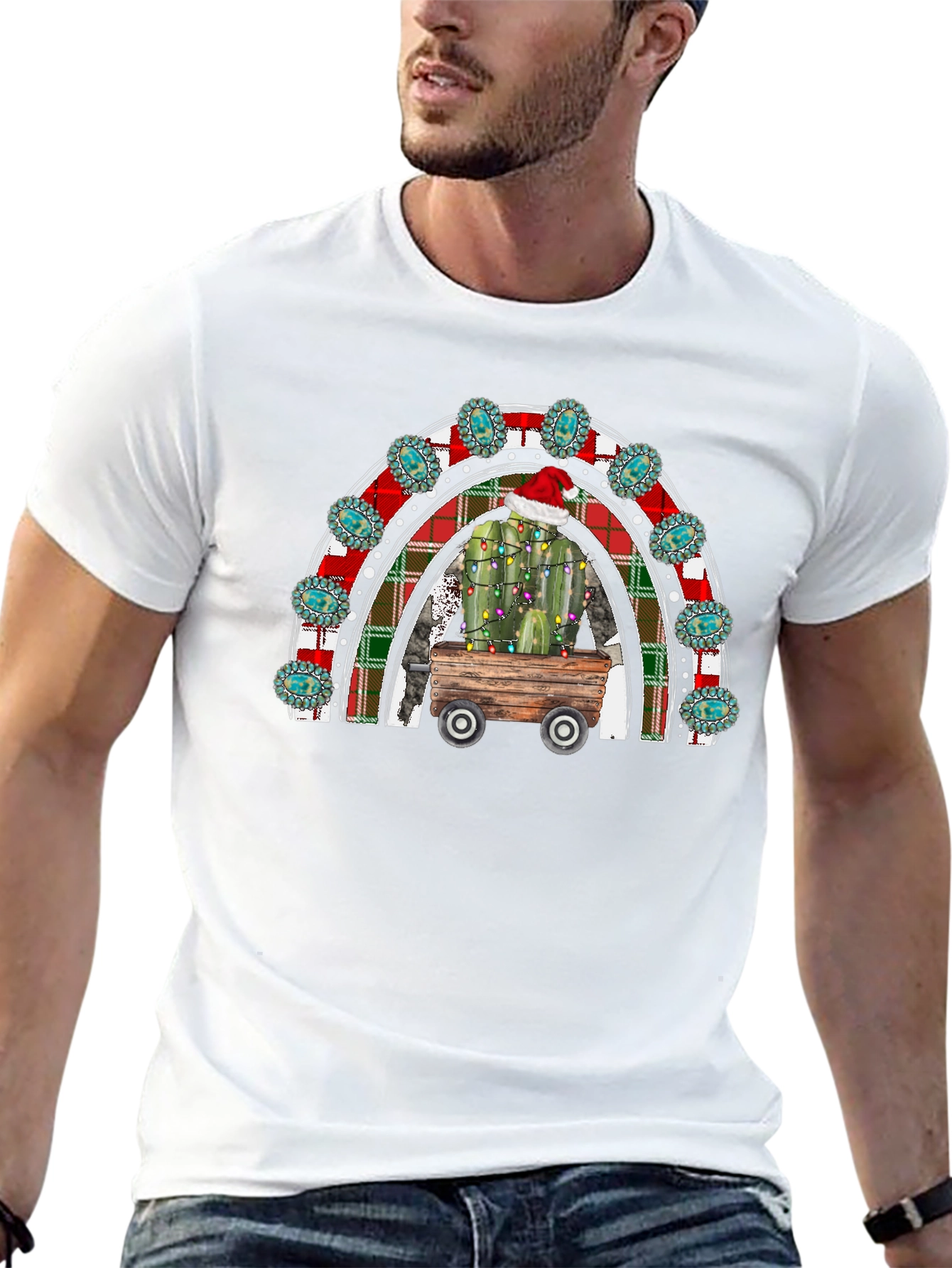 Festive Cactus Rainbow Graphic Tee