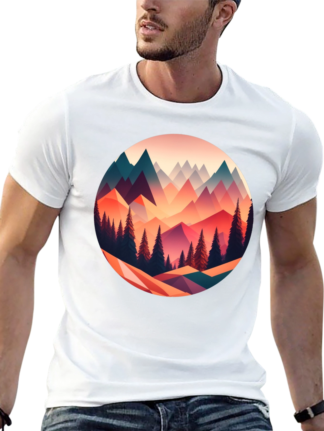 Geometric Mountain Scene Graphic Tee