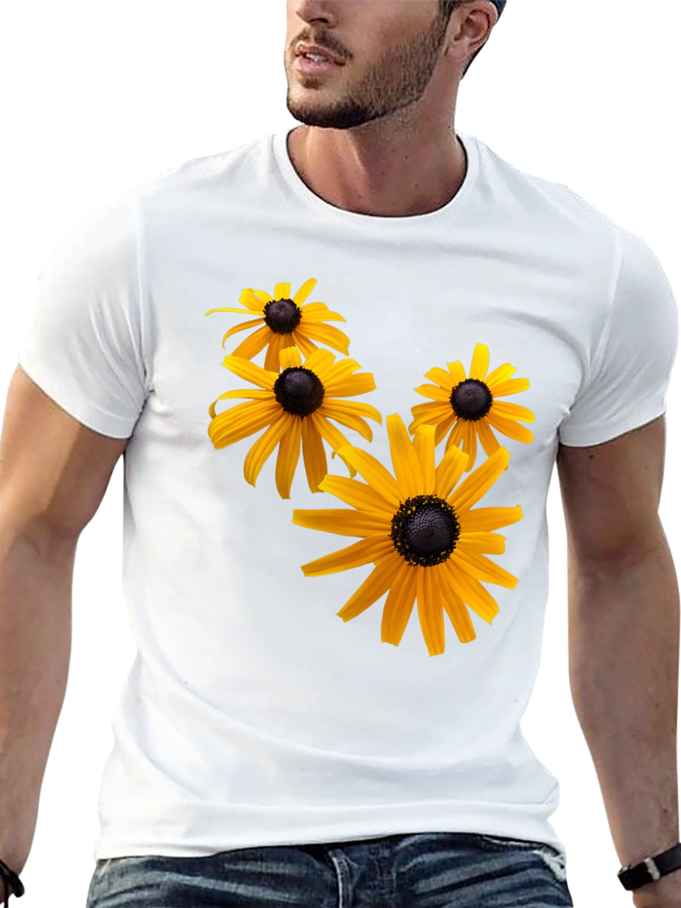 Black T-Shirt with Yellow Flower Print