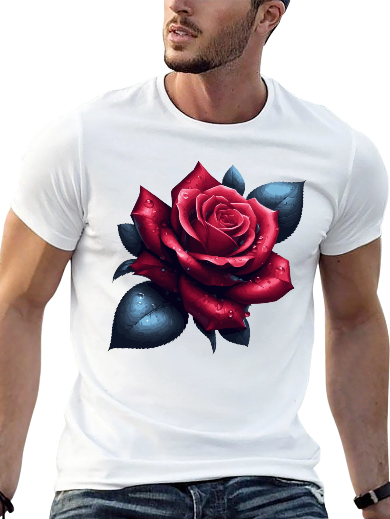 Rose Graphic Tee - Black Cotton T-Shirt