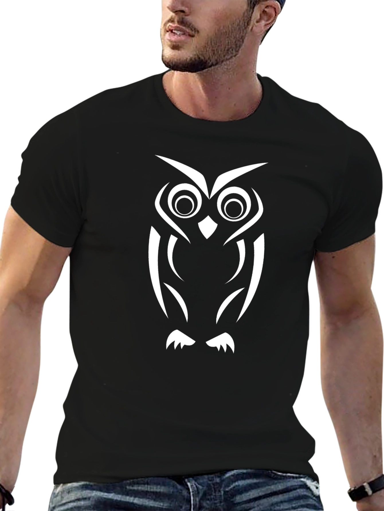 Owl Graphic Print Black T-Shirt