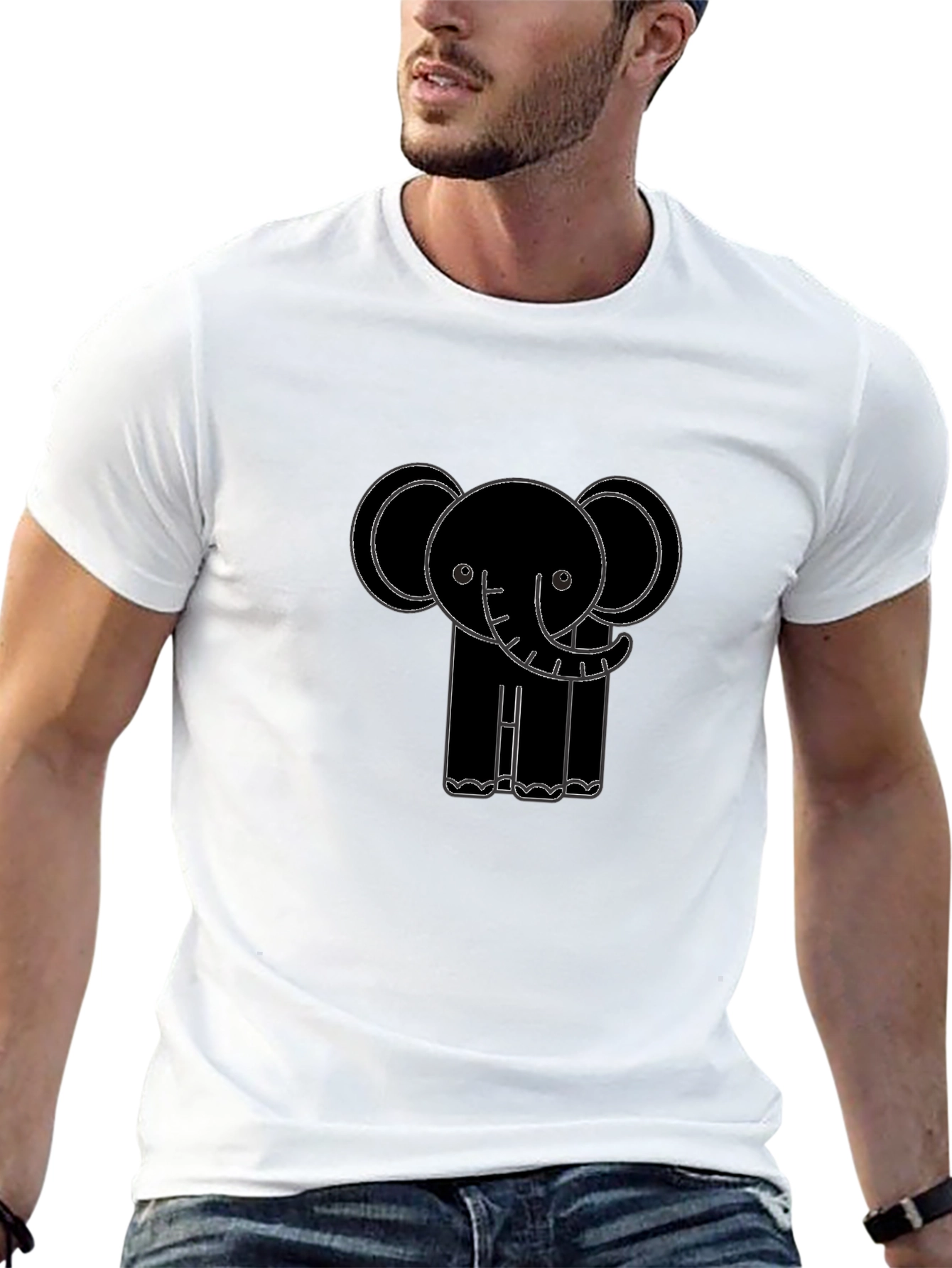 Cute Elephant Outline Black T-Shirt