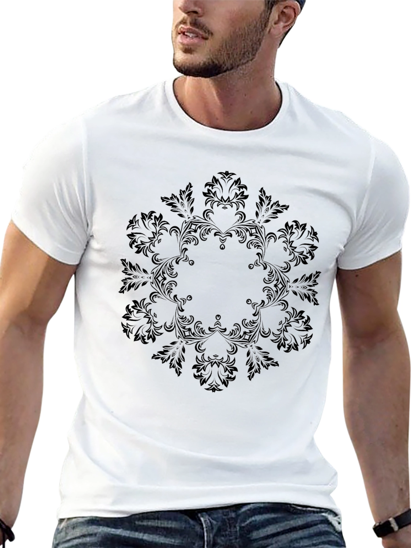 Elegant Black Floral Mandala T-Shirt