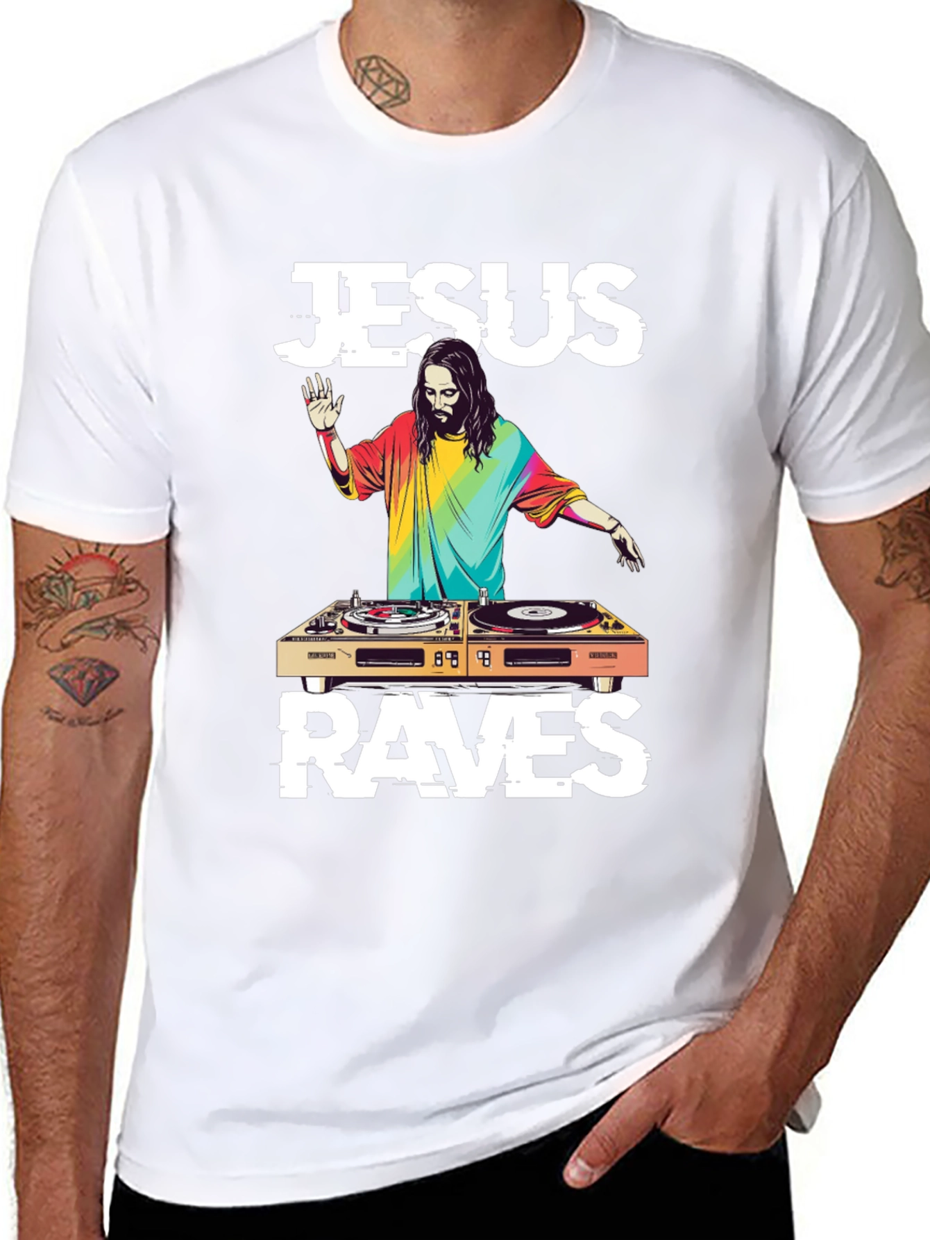 Jesus Raves DJ T-Shirt - Unique Graphic Tee