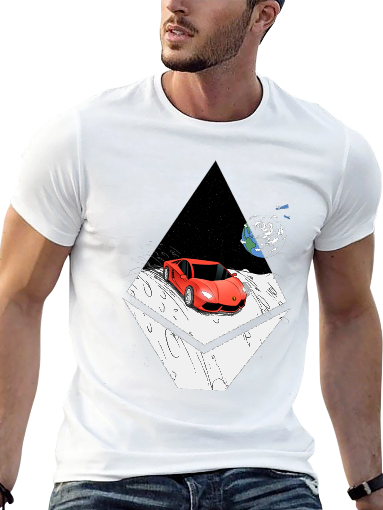 Red Car on Moon Graphic T-Shirt