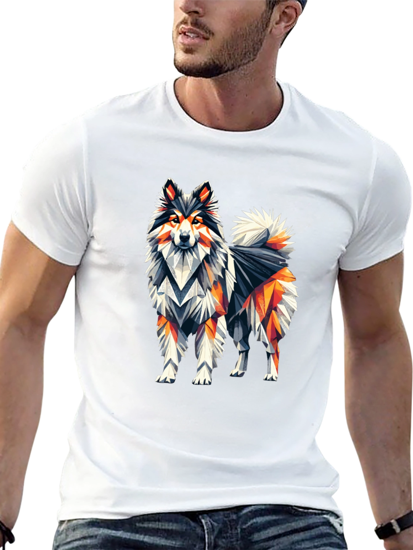 Geometric Dog Graphic Tee - Black Cotton T-Shirt