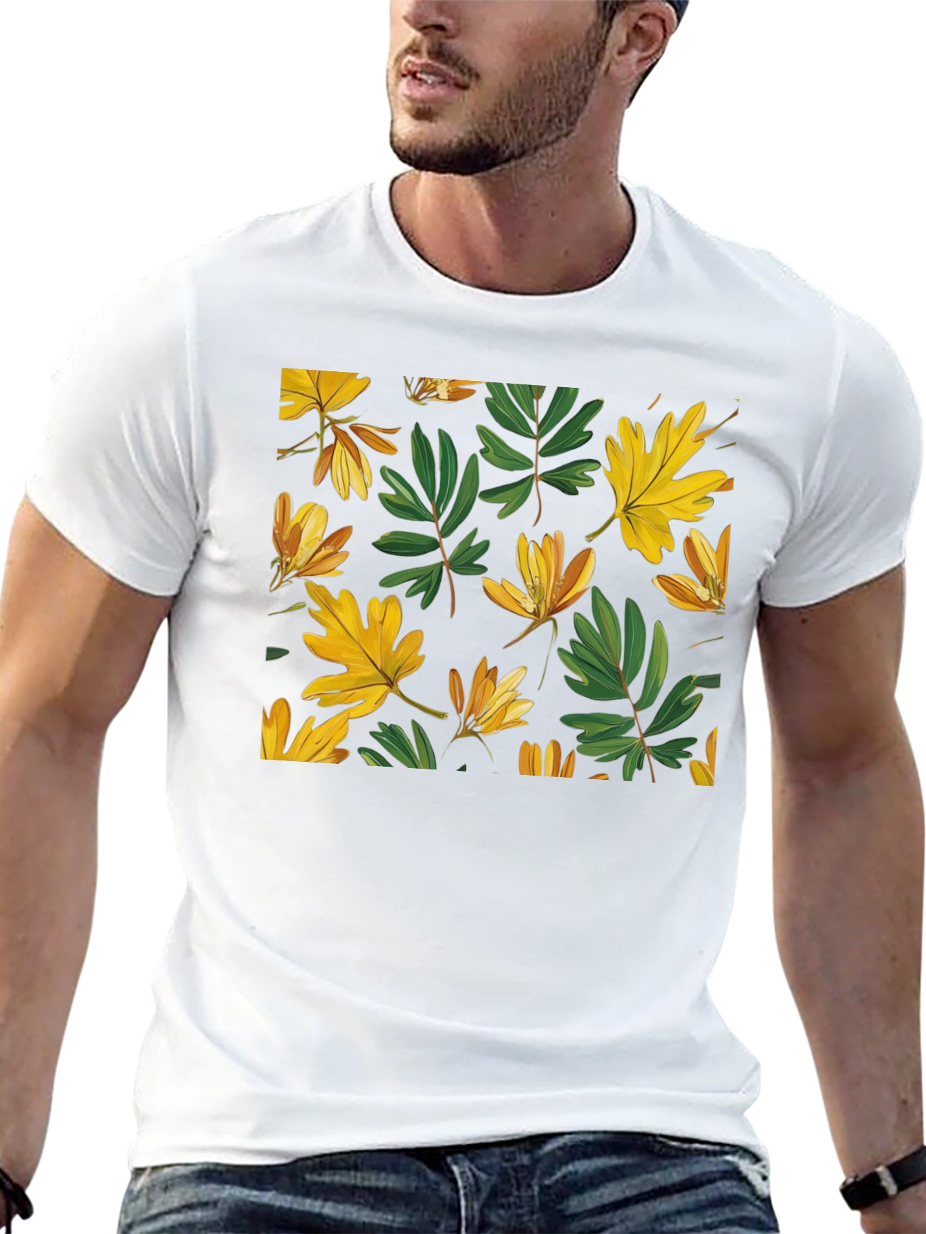 Leaf Pattern Black T-Shirt