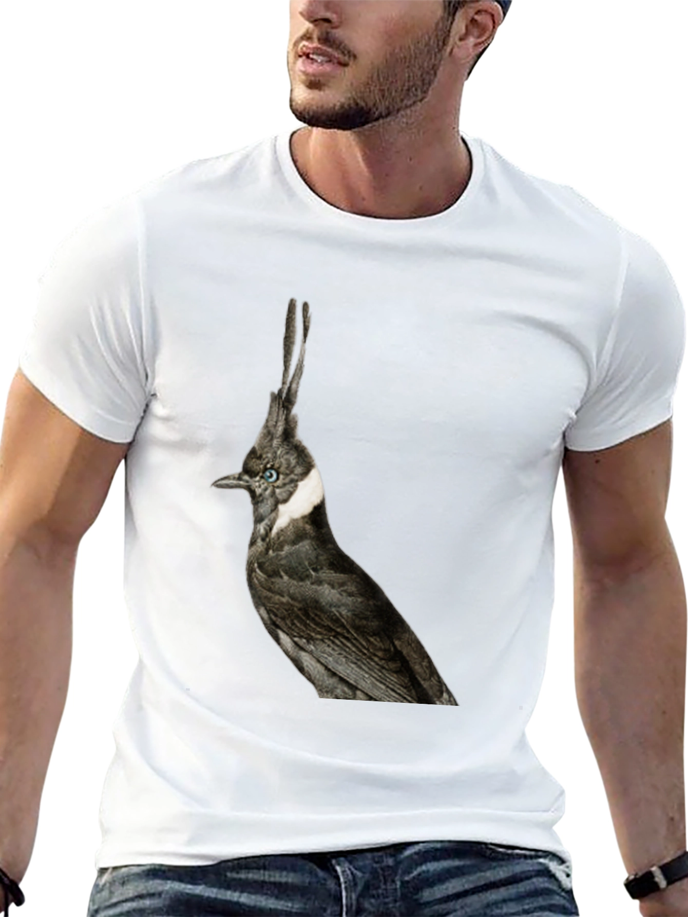 Crested Bird Graphic T-Shirt - Unique Style