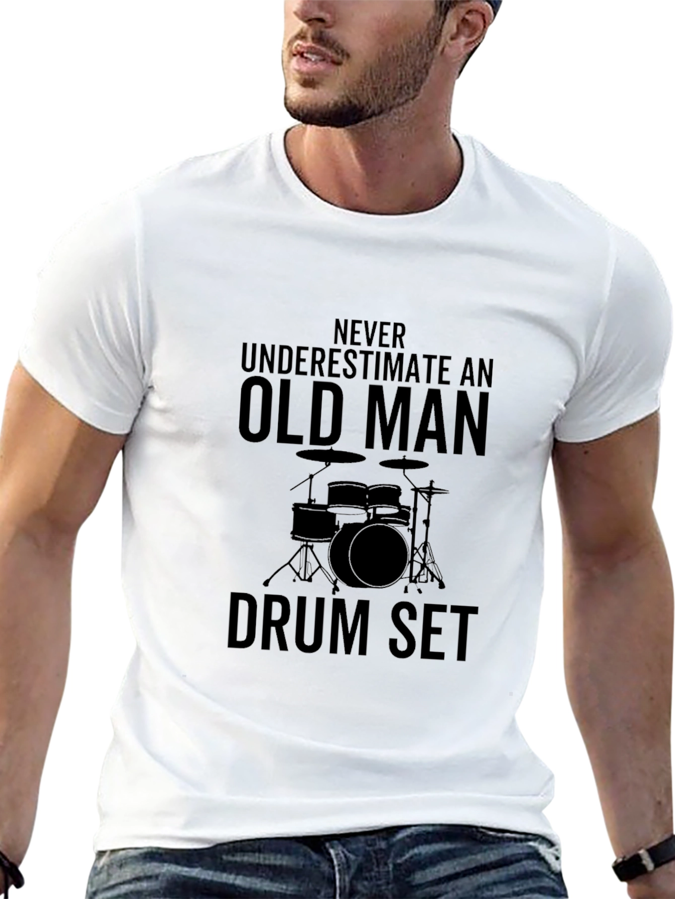 Old Man Drum Set Black T-Shirt