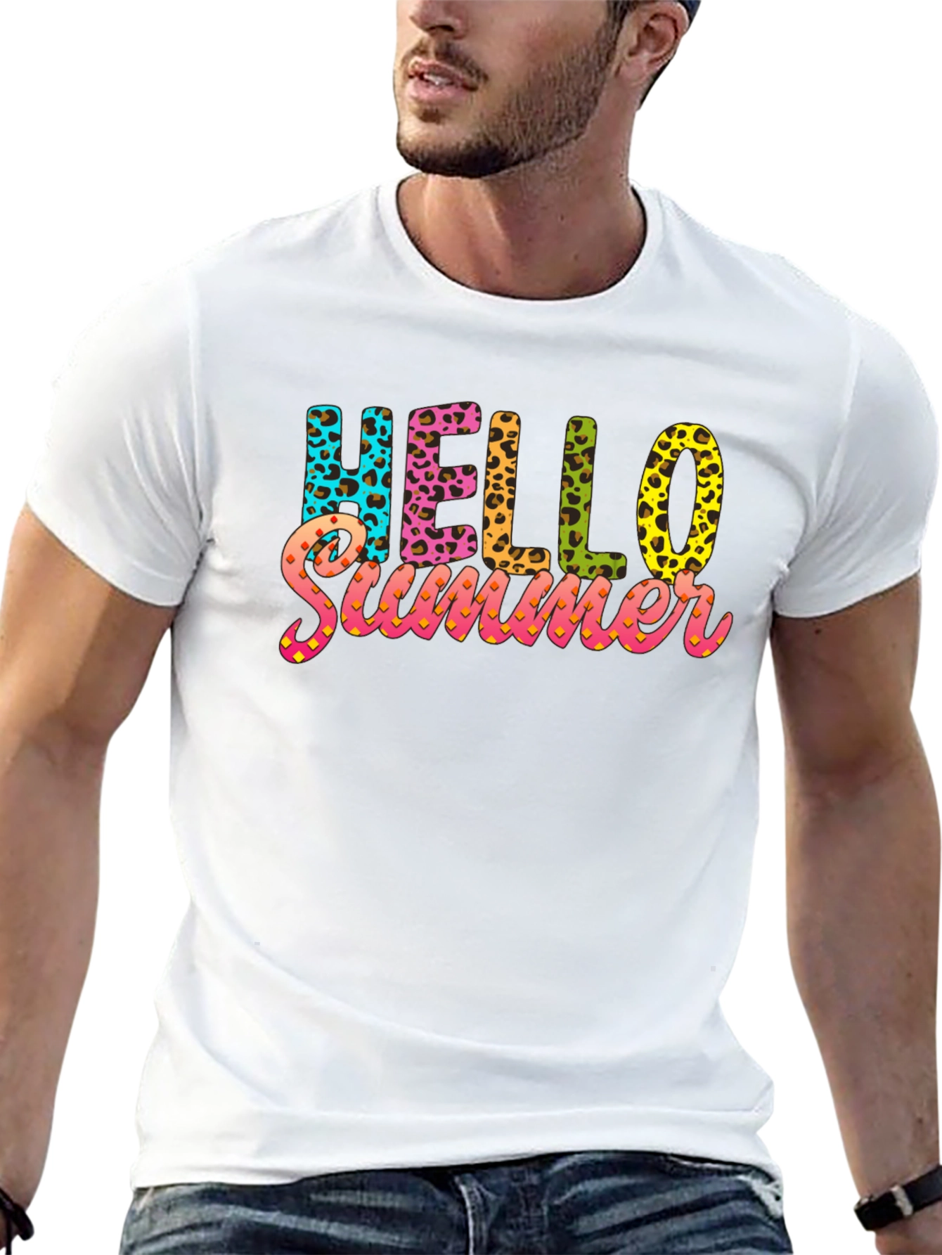 Hello Summer Leopard Print Black T-Shirt