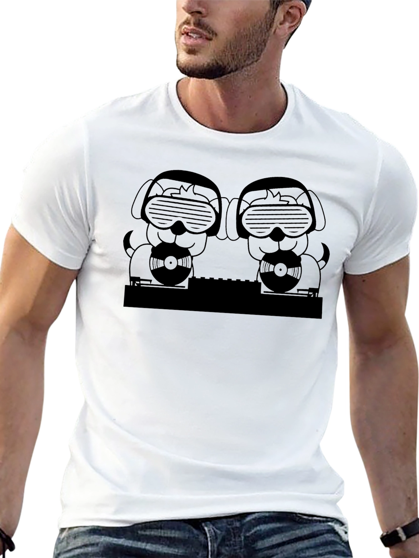 DJ Dogs Graphic Tee - Black Crew Neck T-Shirt