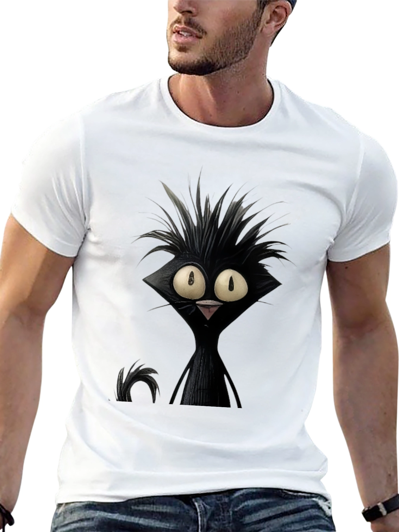 Crazy Cat Graphic Tee - Unisex Black T-Shirt