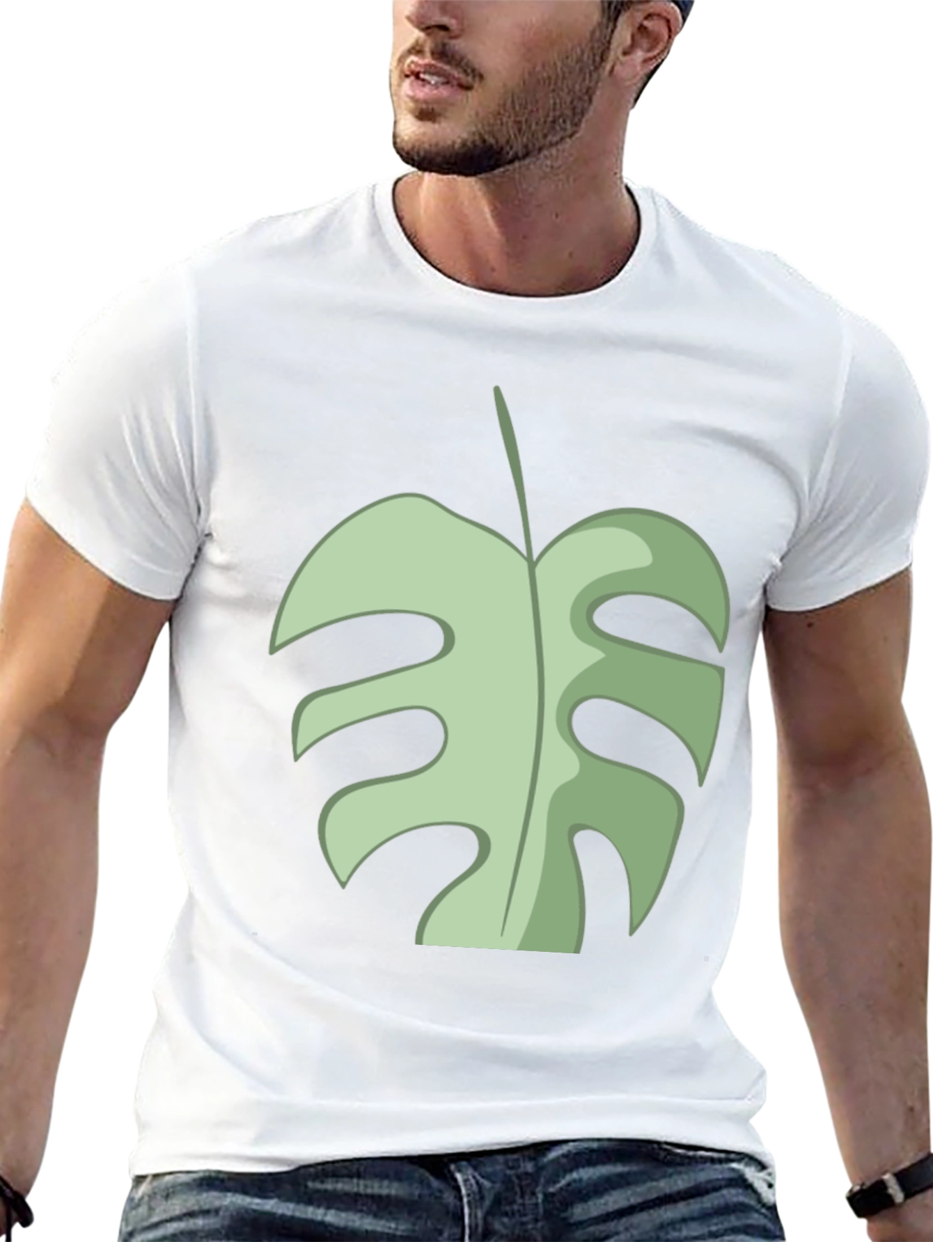 Tropical Monstera Leaf Graphic Tee - Black Cotton