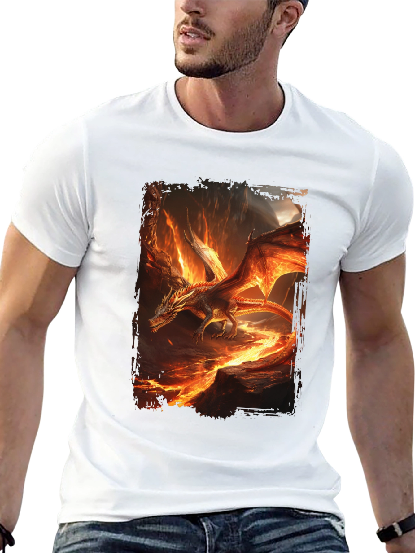 Fiery Dragon Graphic Print Black T-Shirt