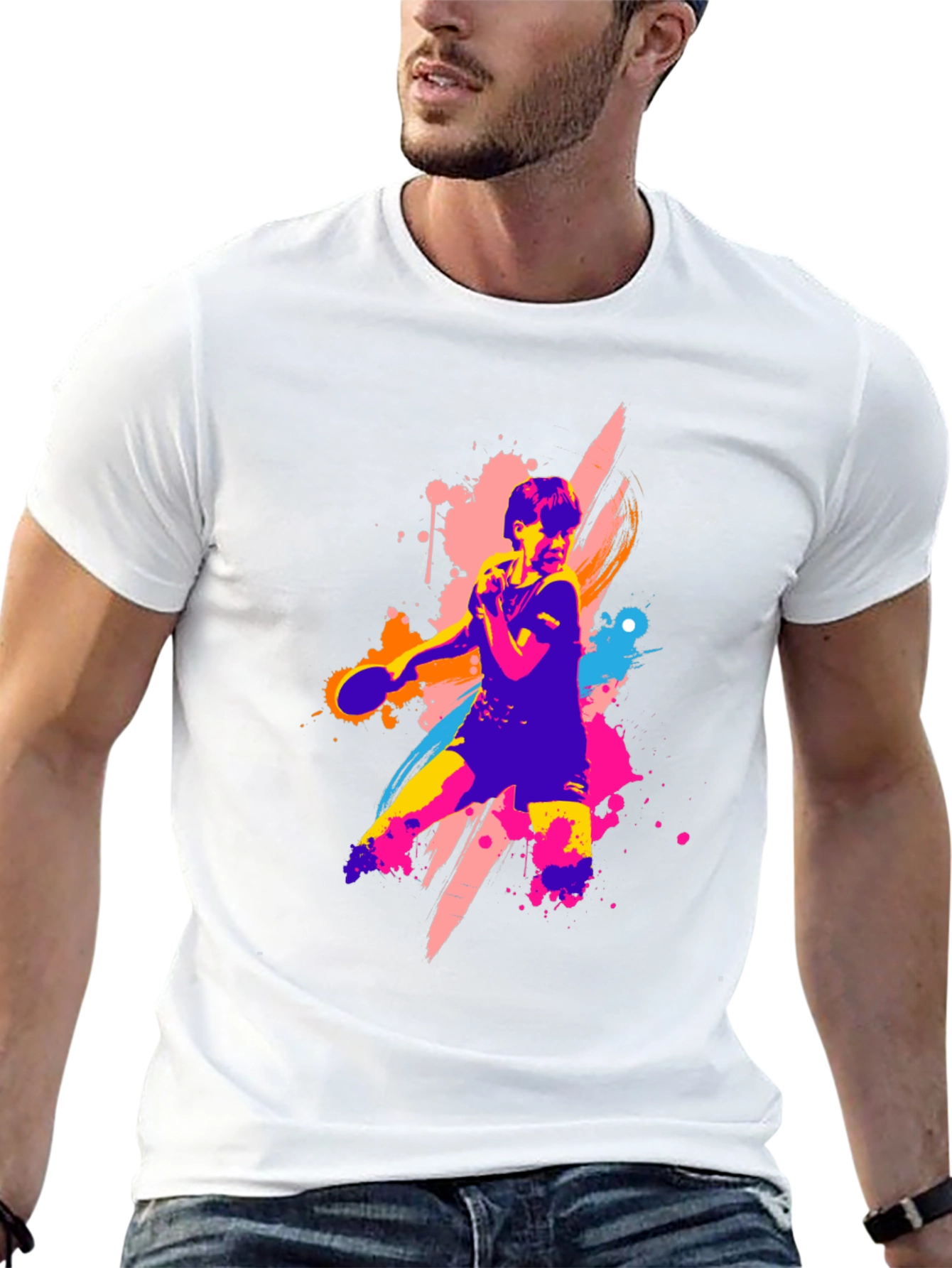 Vibrant Table Tennis Graphic Tee - Black