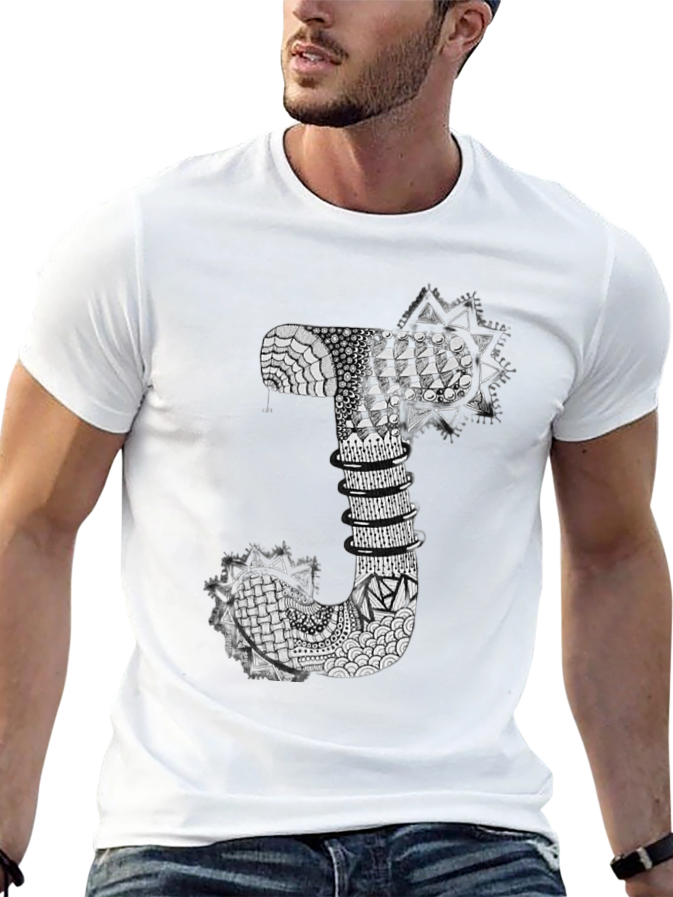 Abstract J Letter Black T-Shirt