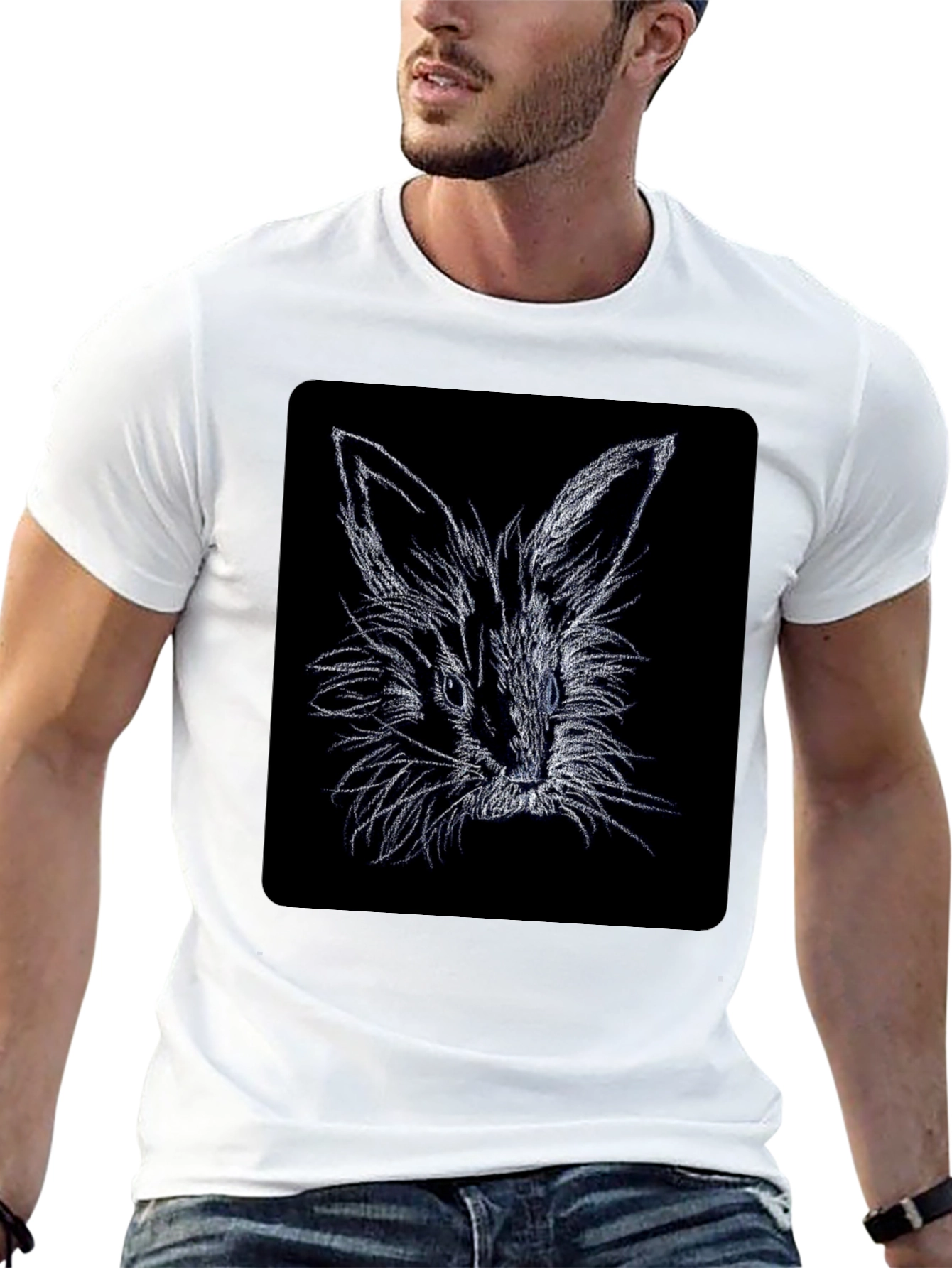 Rabbit Sketch Black T-Shirt