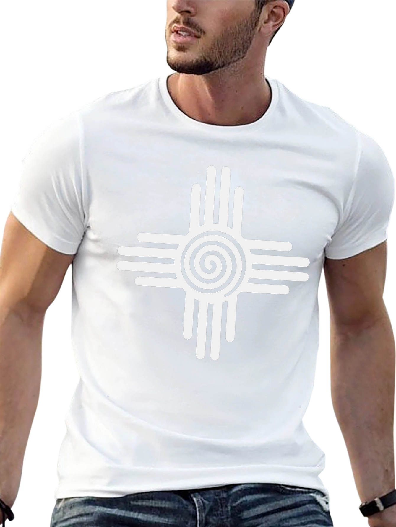 Bold Black Tee with Unique White Zia Sun Symbol