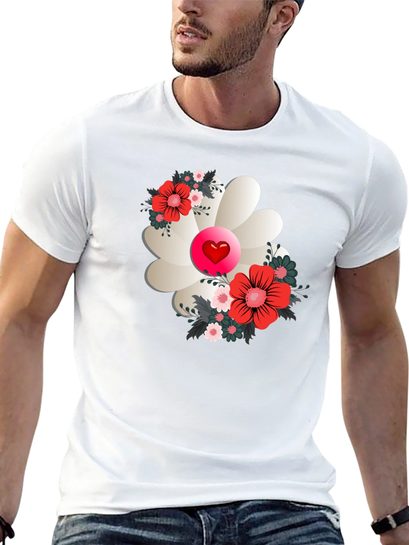 Floral Heart Tee - Stylish Graphic Print Shirt