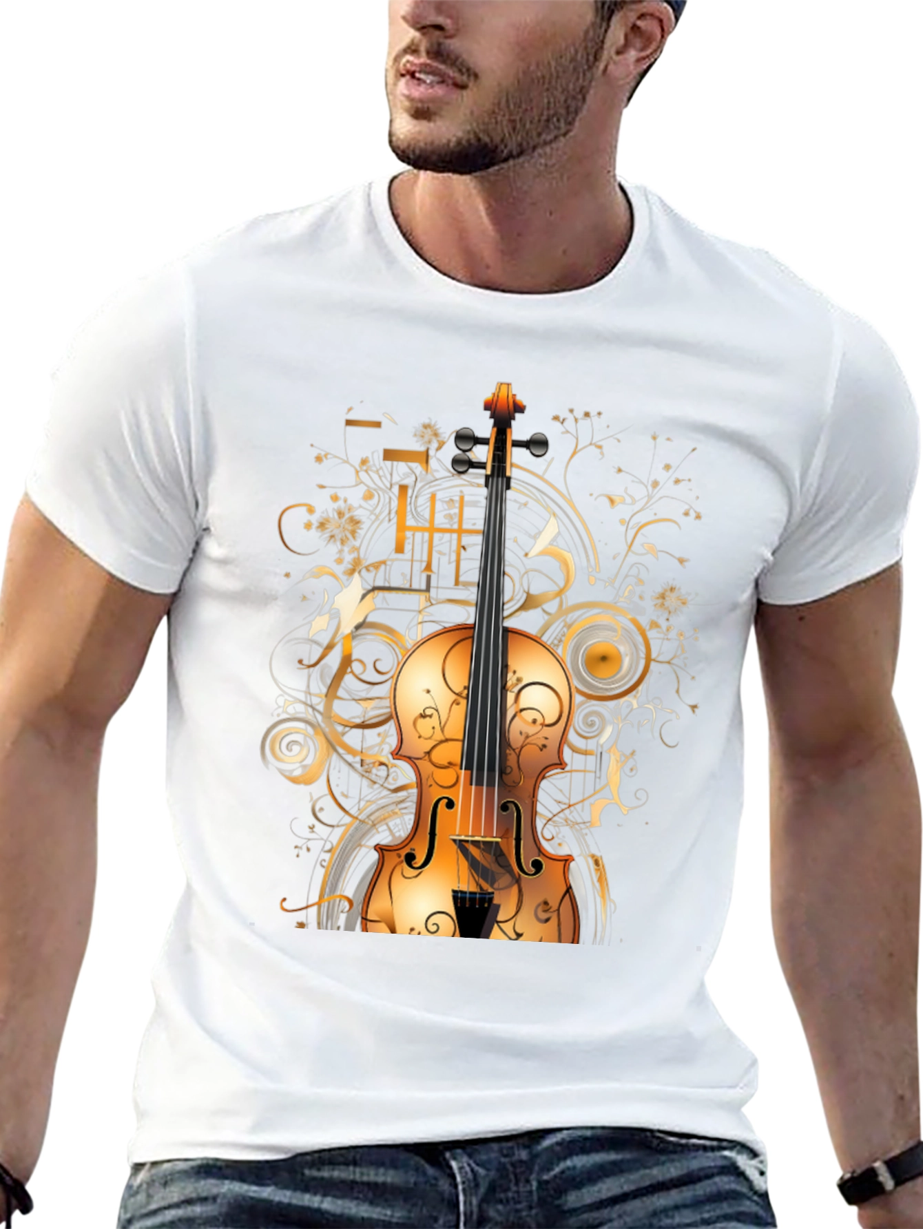 Musical Violin Graphic Tee - Stylish Black T-Shirt