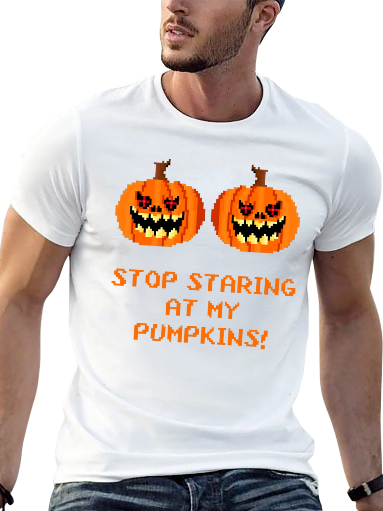 Funny Halloween T-Shirt: Stop Staring At My Pumpkins!
