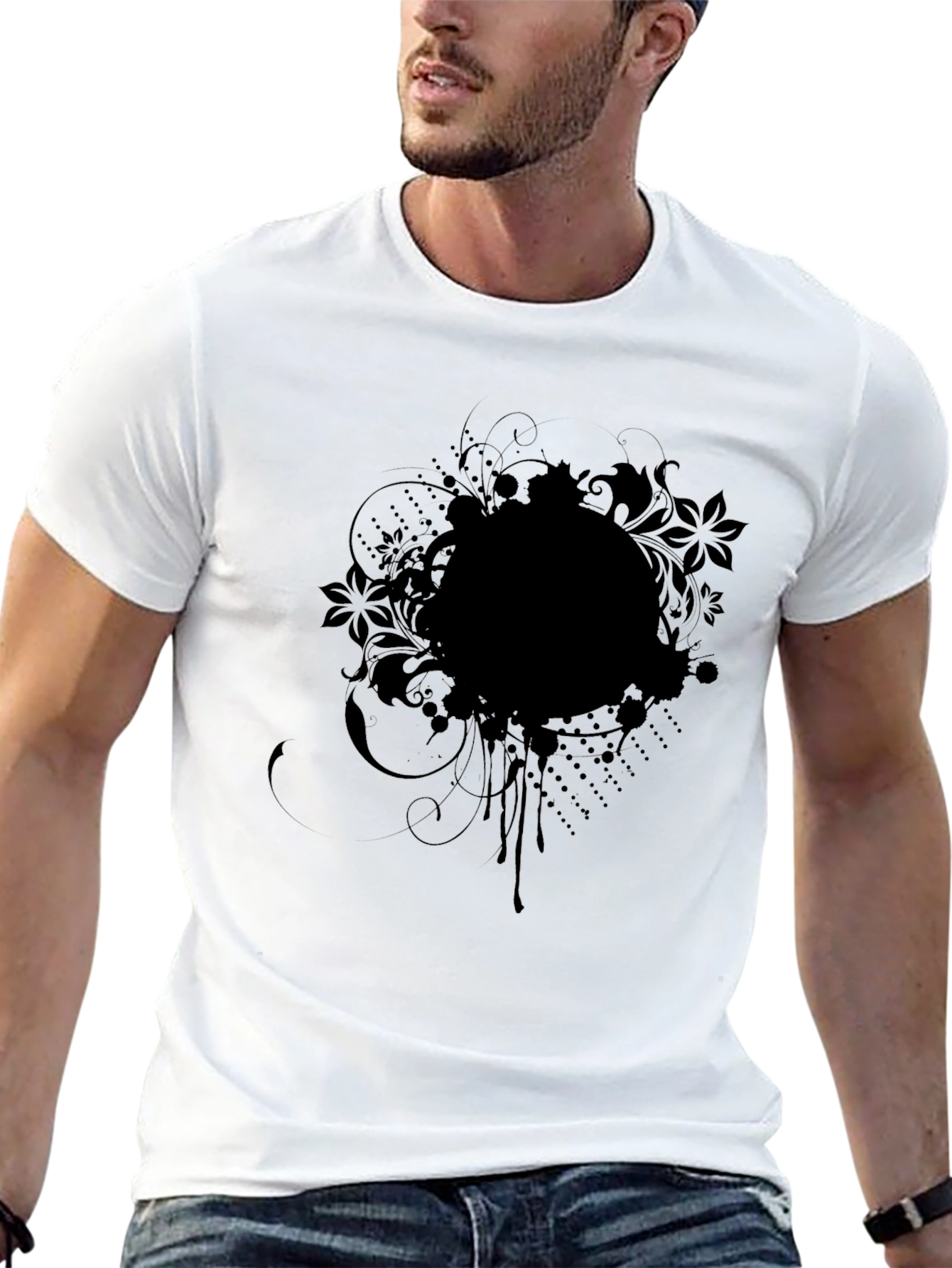 Mens Black Floral Graphic Print T-Shirt