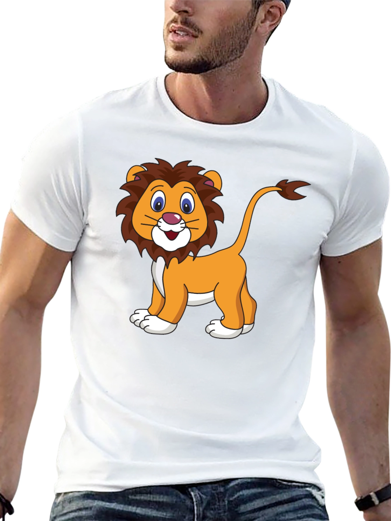 Cartoon Lion Graphic Black T-Shirt