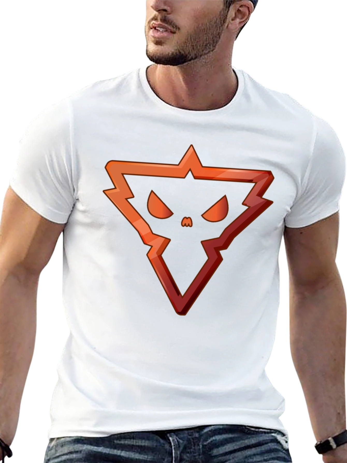 Edgy Triangle Skull Graphic Tee - Black Cotton Blend