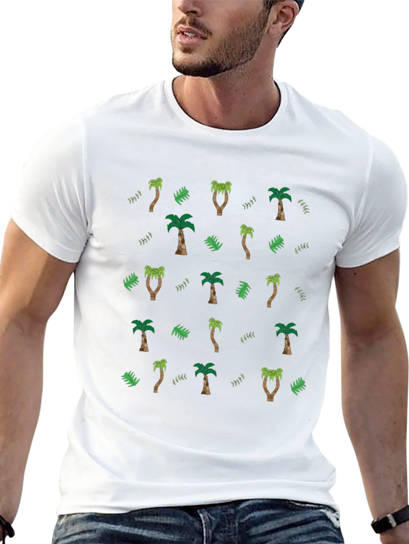 Tropical Palm Tree Pattern Black T-Shirt