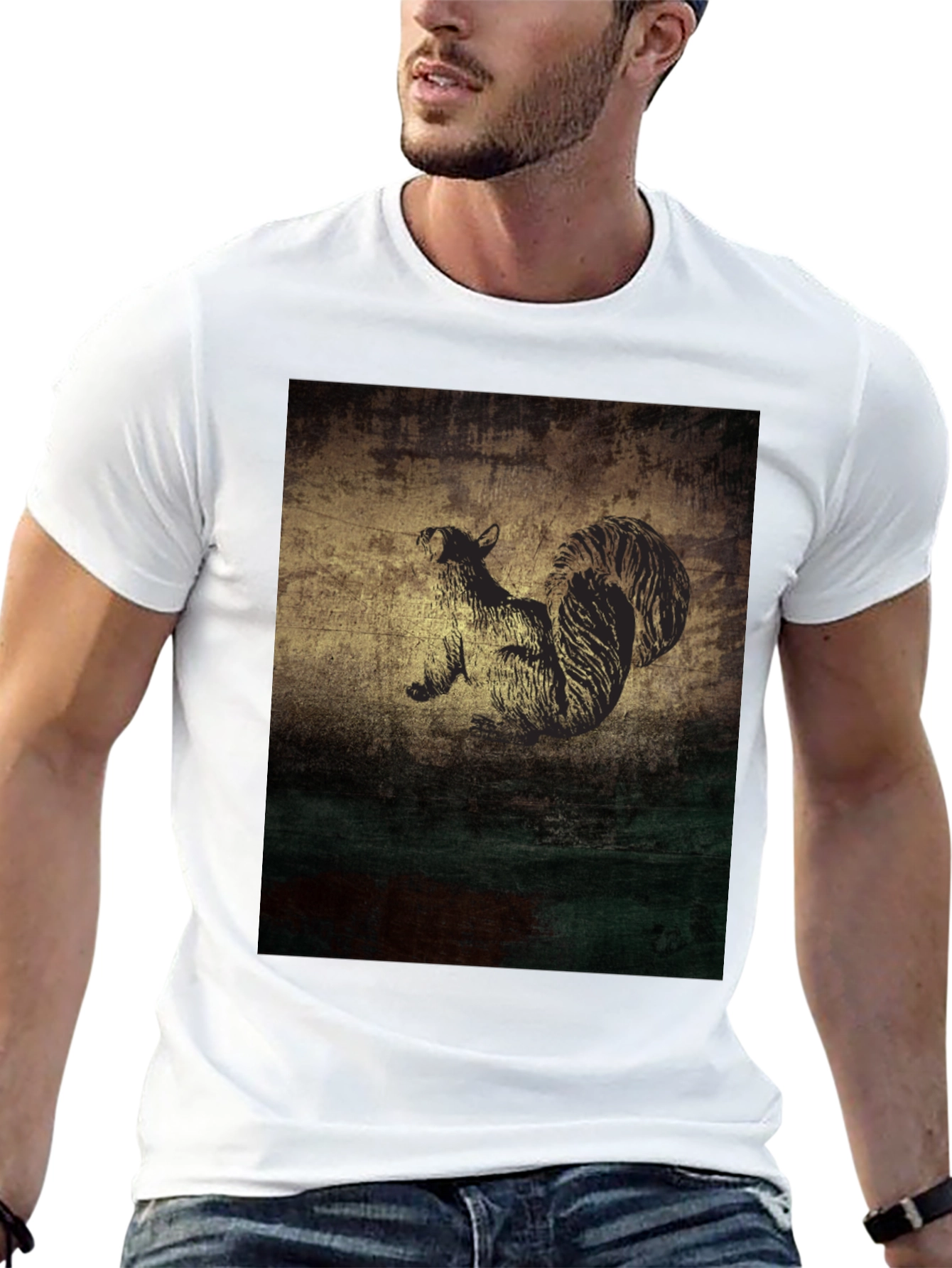 Squirrel Graphic Print Black T-Shirt