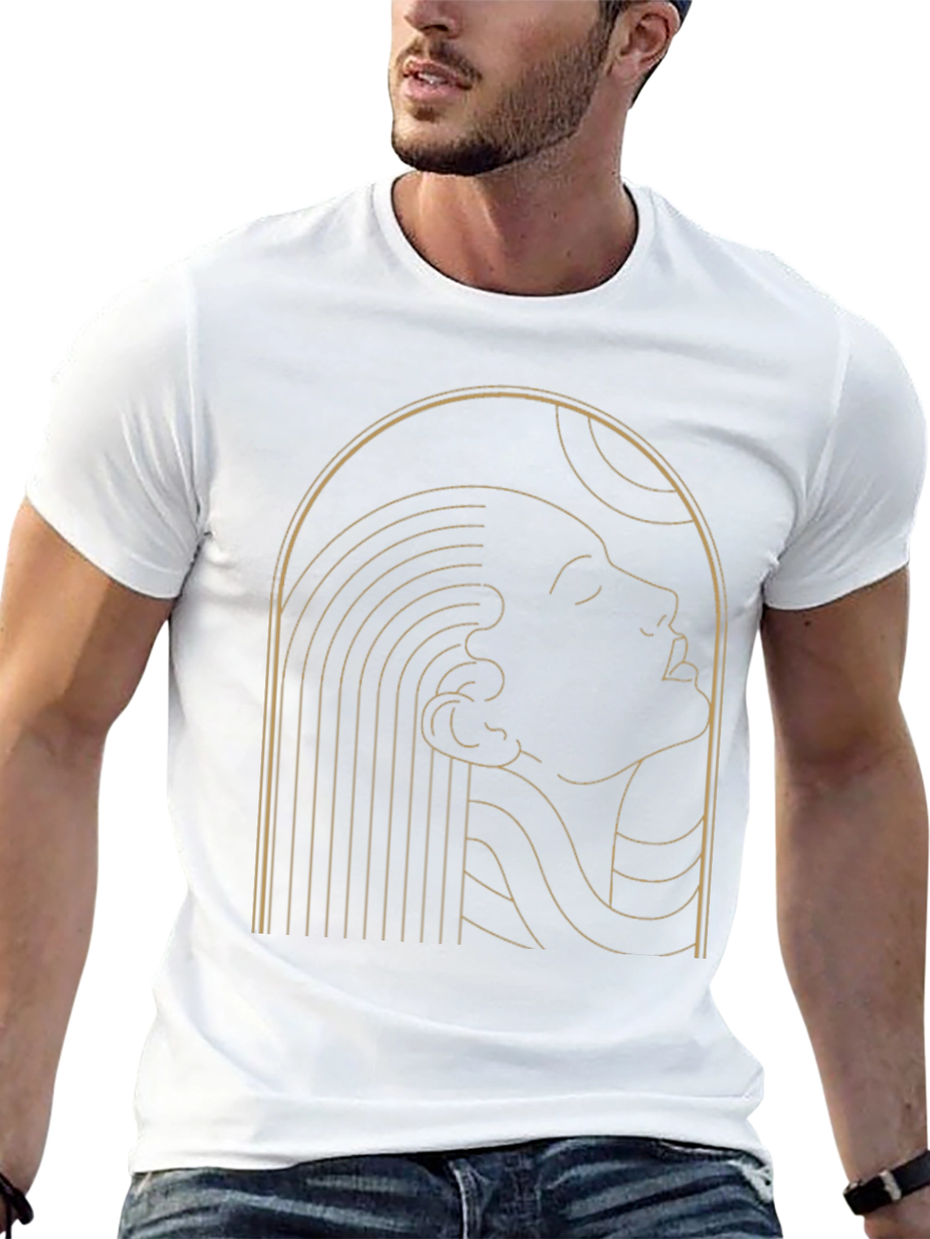 Abstract Golden Woman Graphic Black T-Shirt