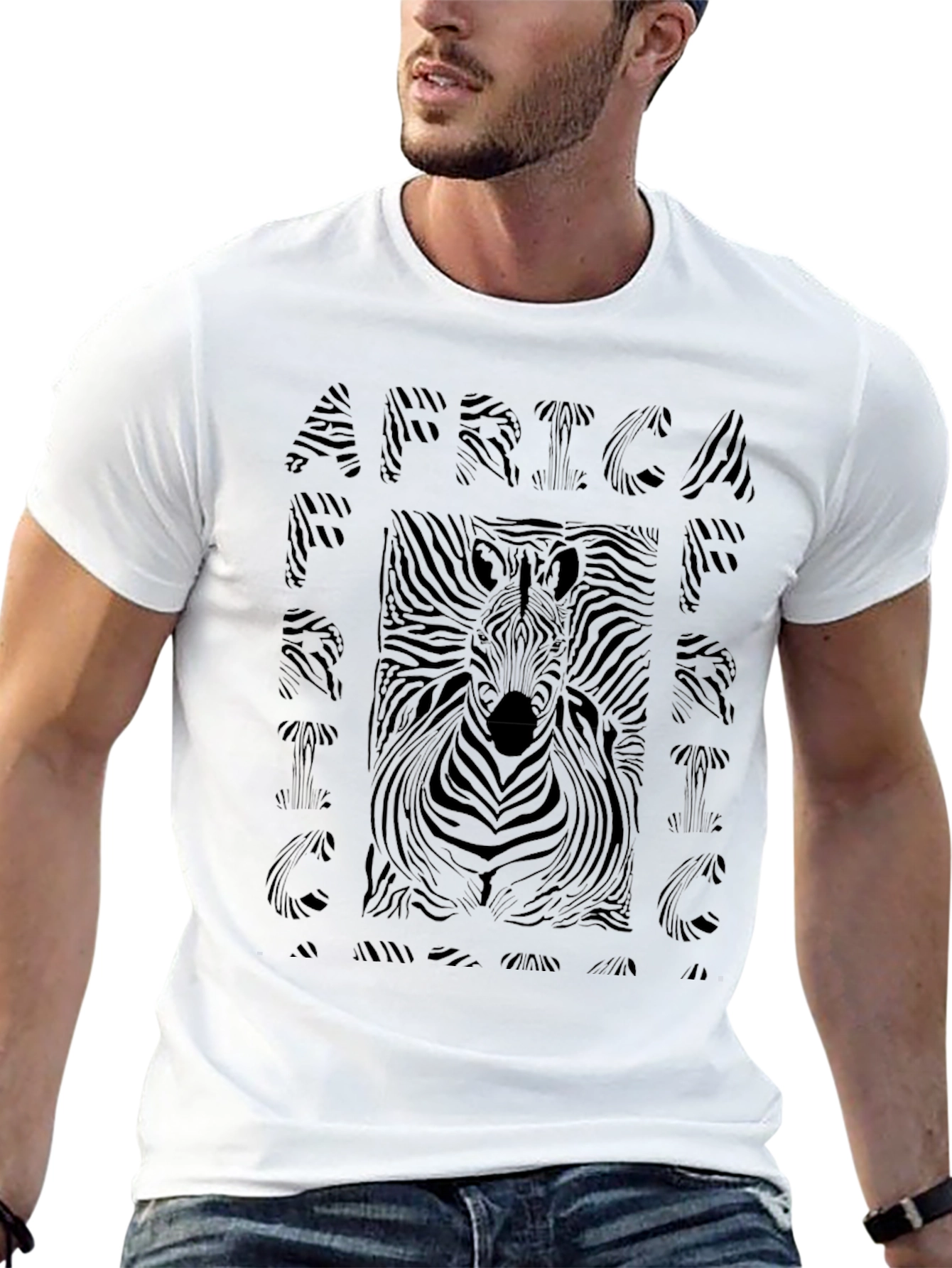 African Zebra Print Mens Black T-Shirt