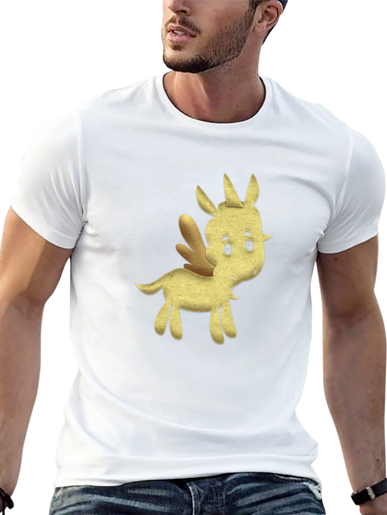 Black Tee with Cartoon Unicorn Design