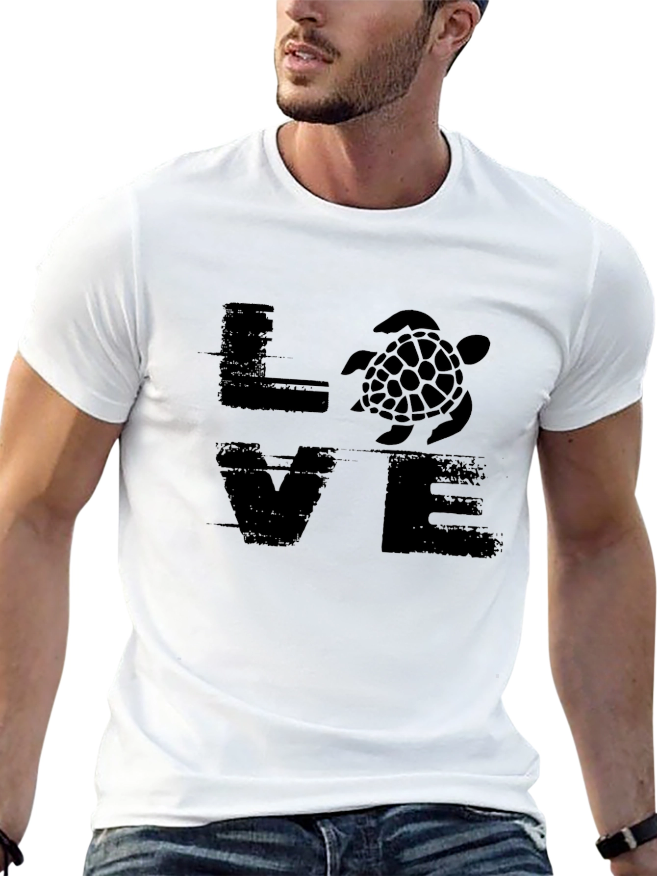 LOVE Turtle Graphic Tee - Black Cotton T-Shirt