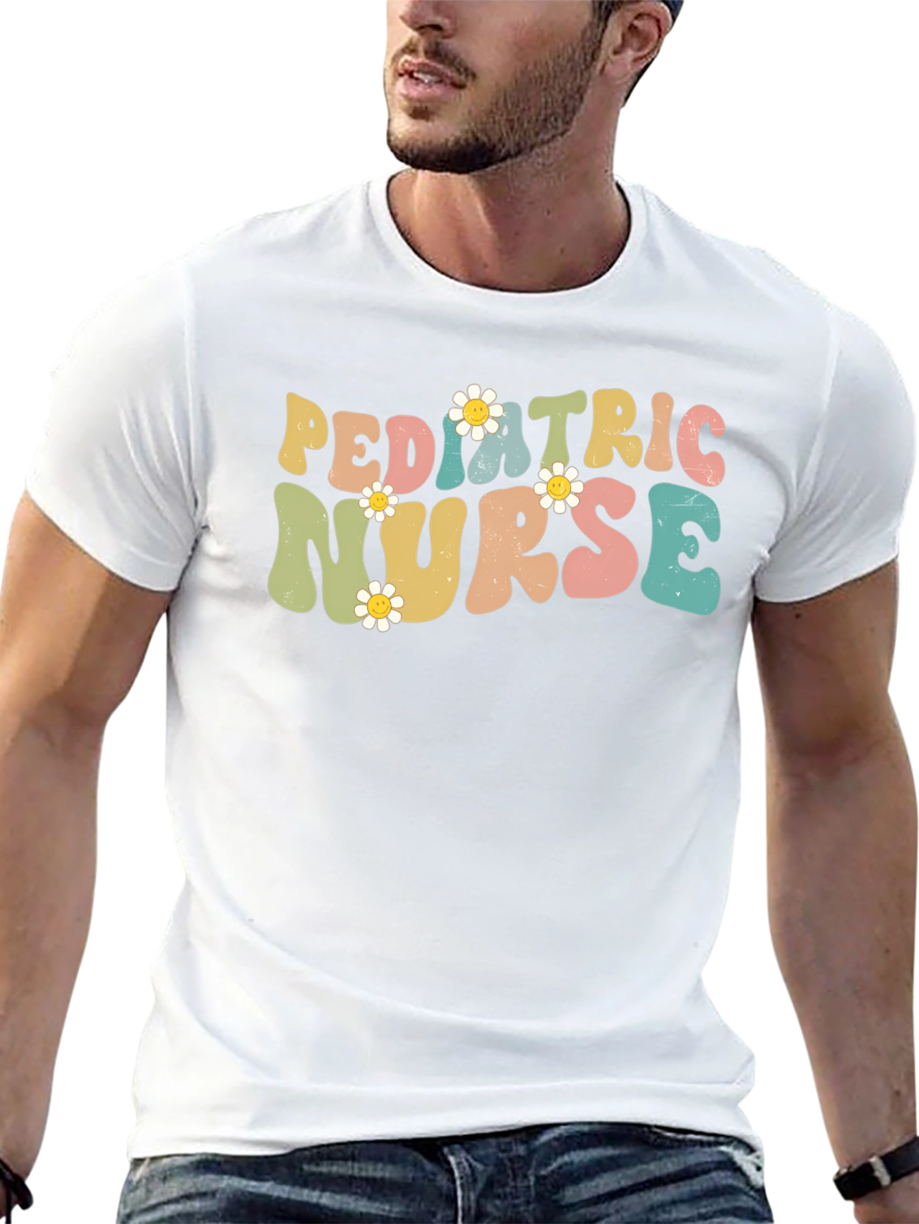 Pediatric Nurse T-Shirt Retro Floral Design